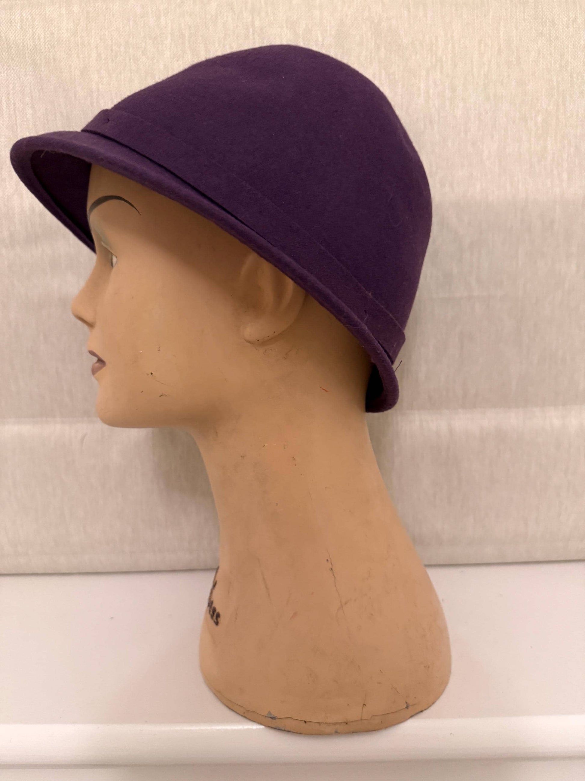 1930s Style Plum Felt Cloche Hat | Vintage Purple Wool Tilt Hat | Art Deco Cocktail Hat | 30s 40s Style Ladies Winter Hat