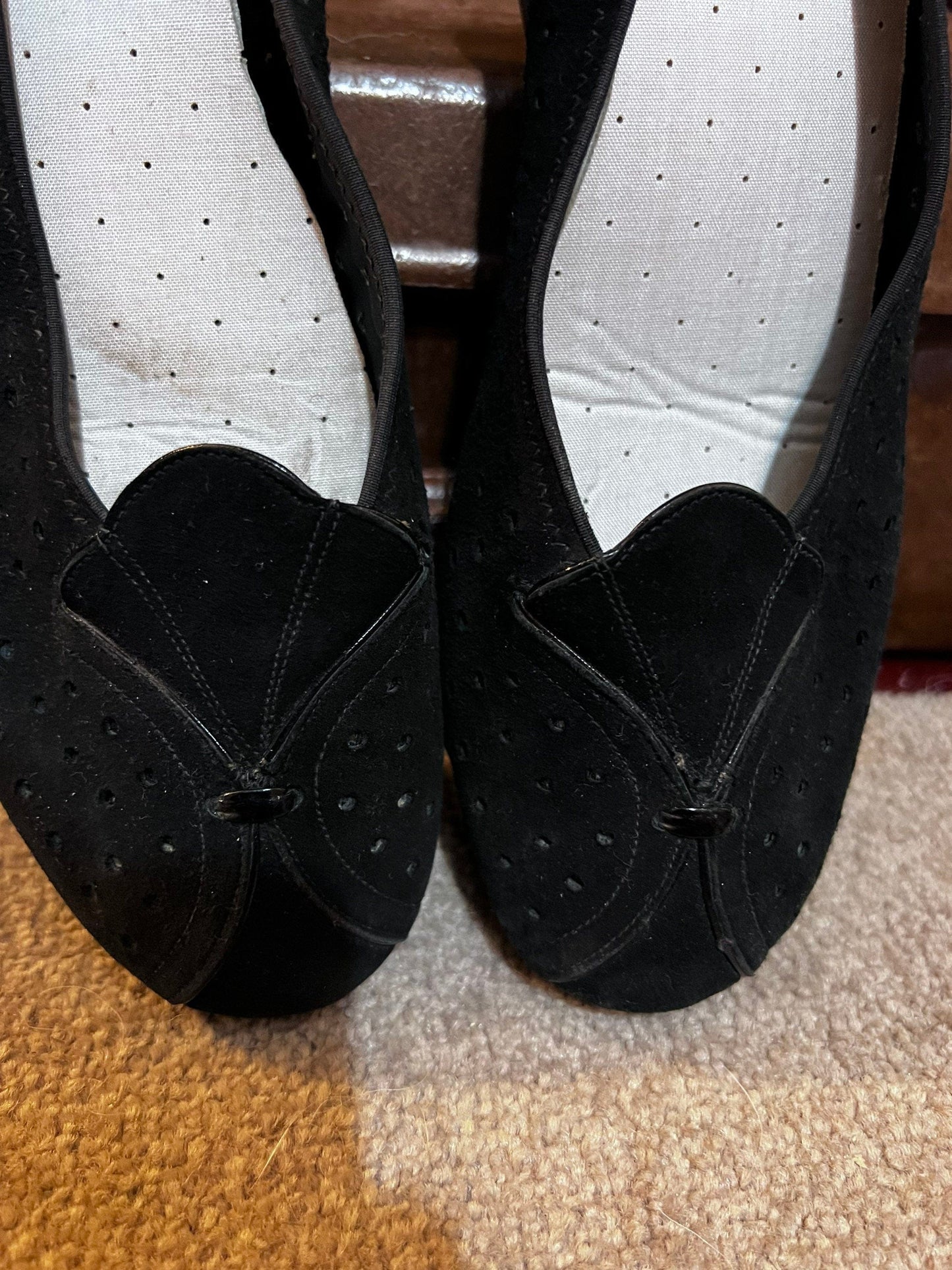 1940’s Art Deco Vintage Suede Shoes Black Suede Black Suede Slippers UK 5 - Vintage slipper - Vintage Shoes, 1930s, 1940s, Vintage Footwear