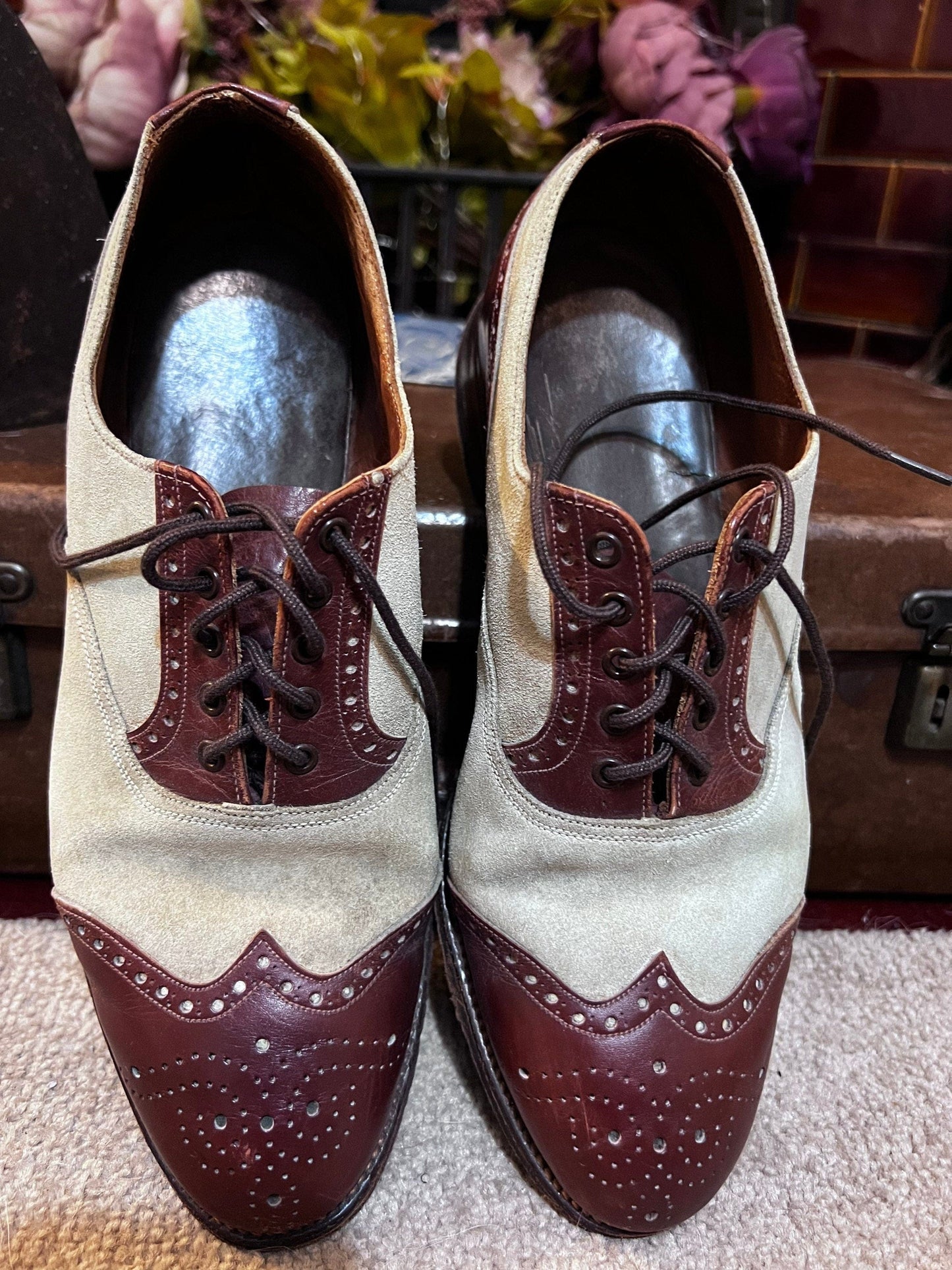 1940s 50s Vintage Shoes two tone Oxford Brown Vintage Lace up shoes Shoes UK 5 - Vintage Lace Ups - Vintage Shoes, 1940s  Leather, Brogues