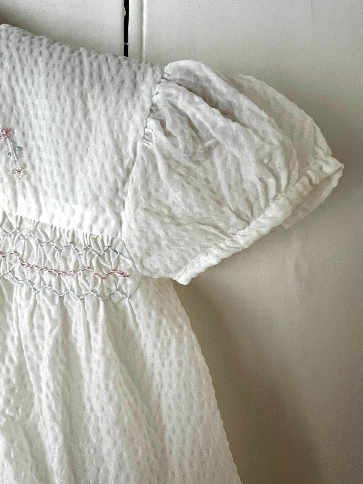 Vintage Girls Dress - off white and pink terylene Dress Baby Dress age 2-3 years, vintage baby dress, vintage dress, vintage toddler dress