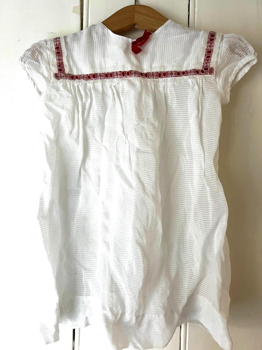 Vintage Girls Dress - white and red terylene Dress Baby Dress age 2-3 years, vintage baby dress, vintage dress, vintage toddler clothing,
