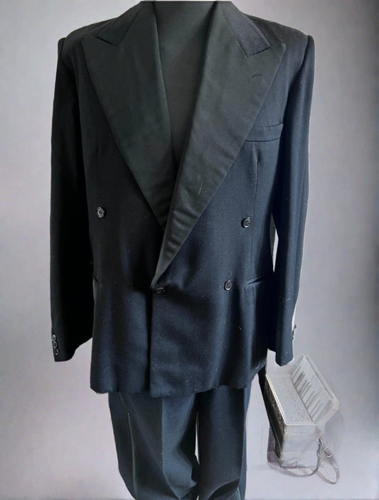 1940s Vintage Mens Black, 2 Piece Suit, Trouser, Jacket, Mens Brown 40s suit, Black dinner suit, Trousers, Jacket, 40s vintage suit, Dinner