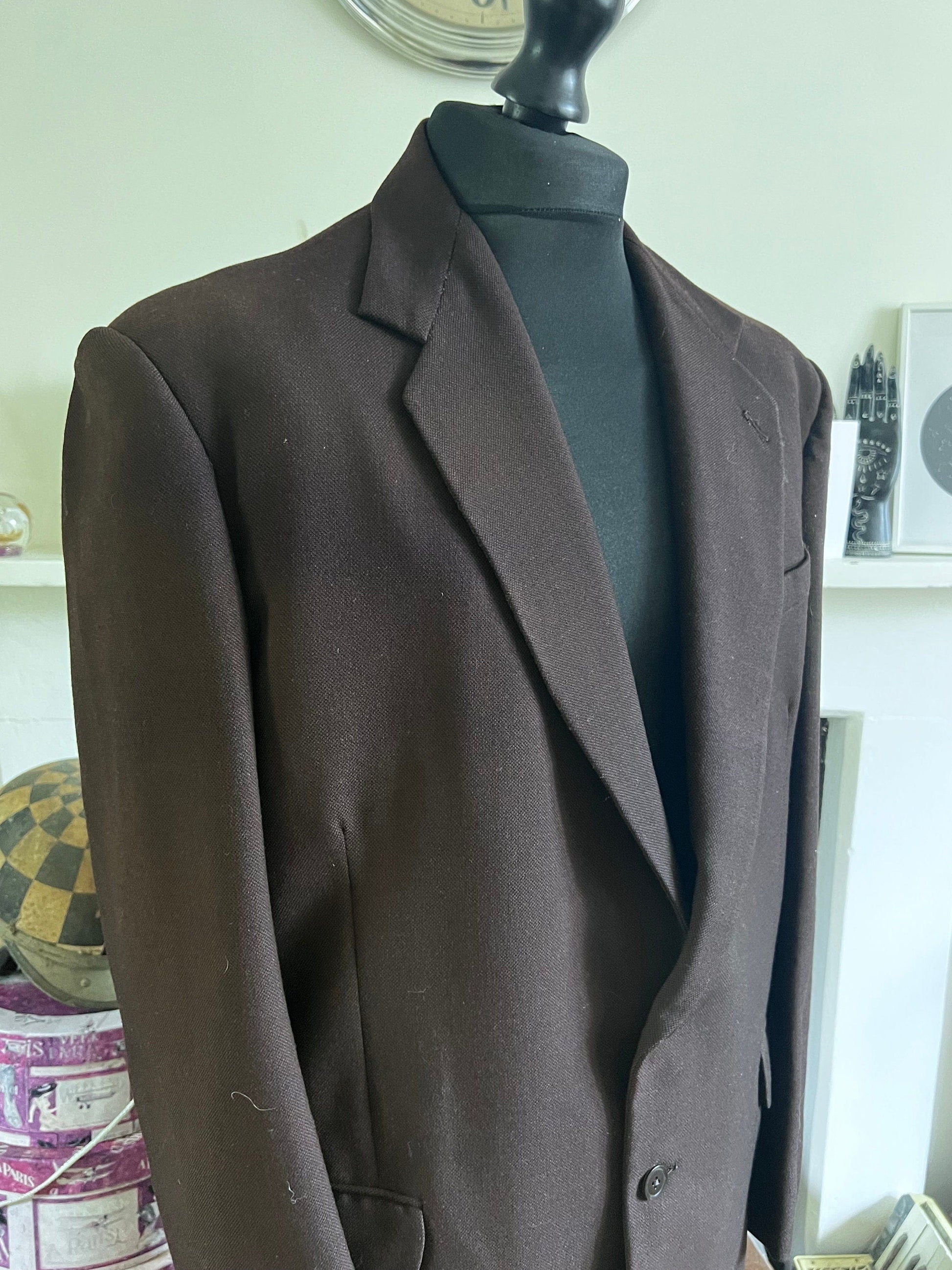 1940s Vintage Mens Brown, 2 Piece Suit, Trouser, Jacket, Mens Brown 40s suit, brown wool suit, Trousers, Jacket, Braces, 40ss vintage suit