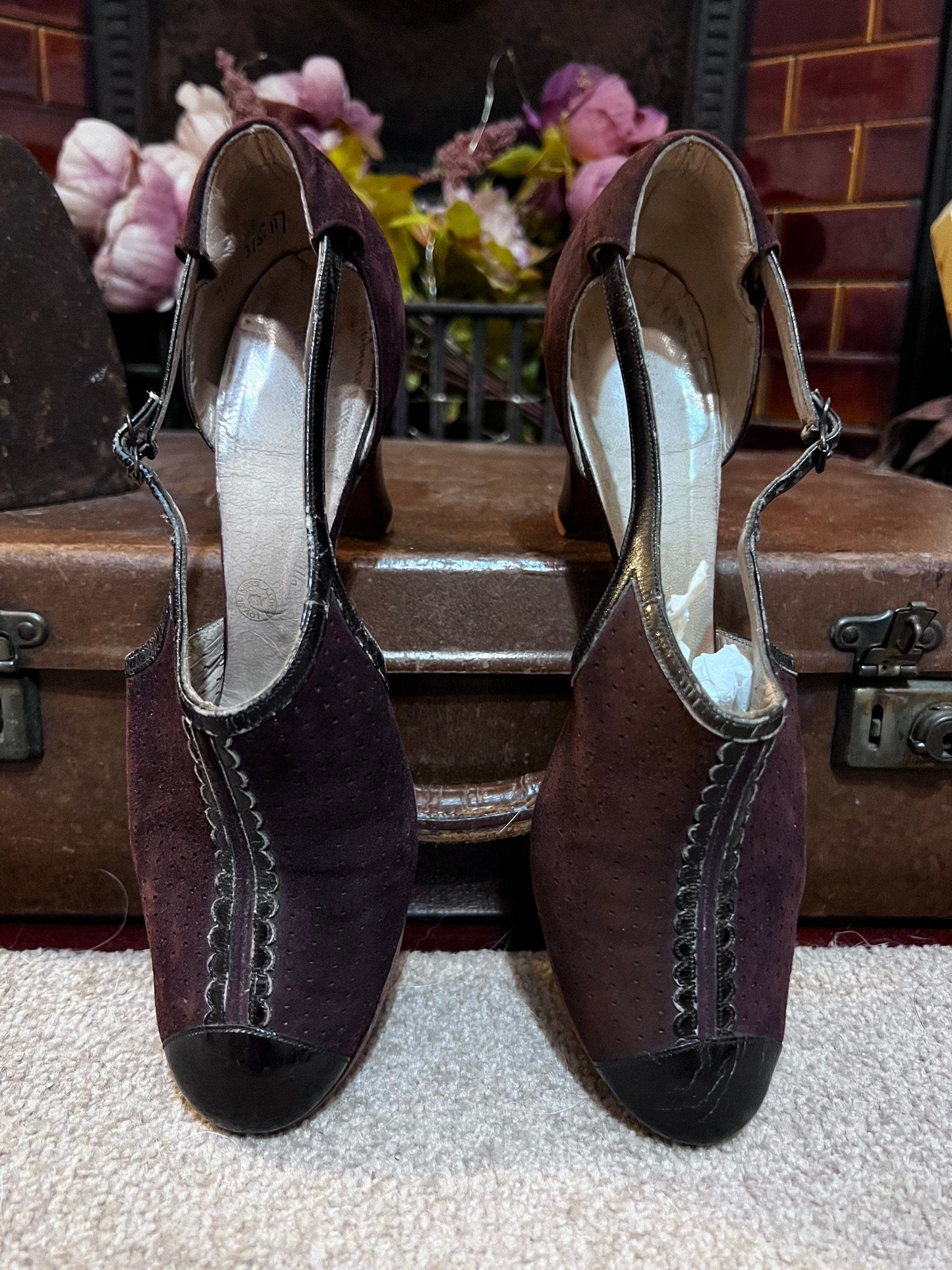 1940s Vintage Shoes burgundy and black  suede shoes suede Shoes UK 5 - Vintage slipper - Vintage Shoes, sandals 1940s Vintage