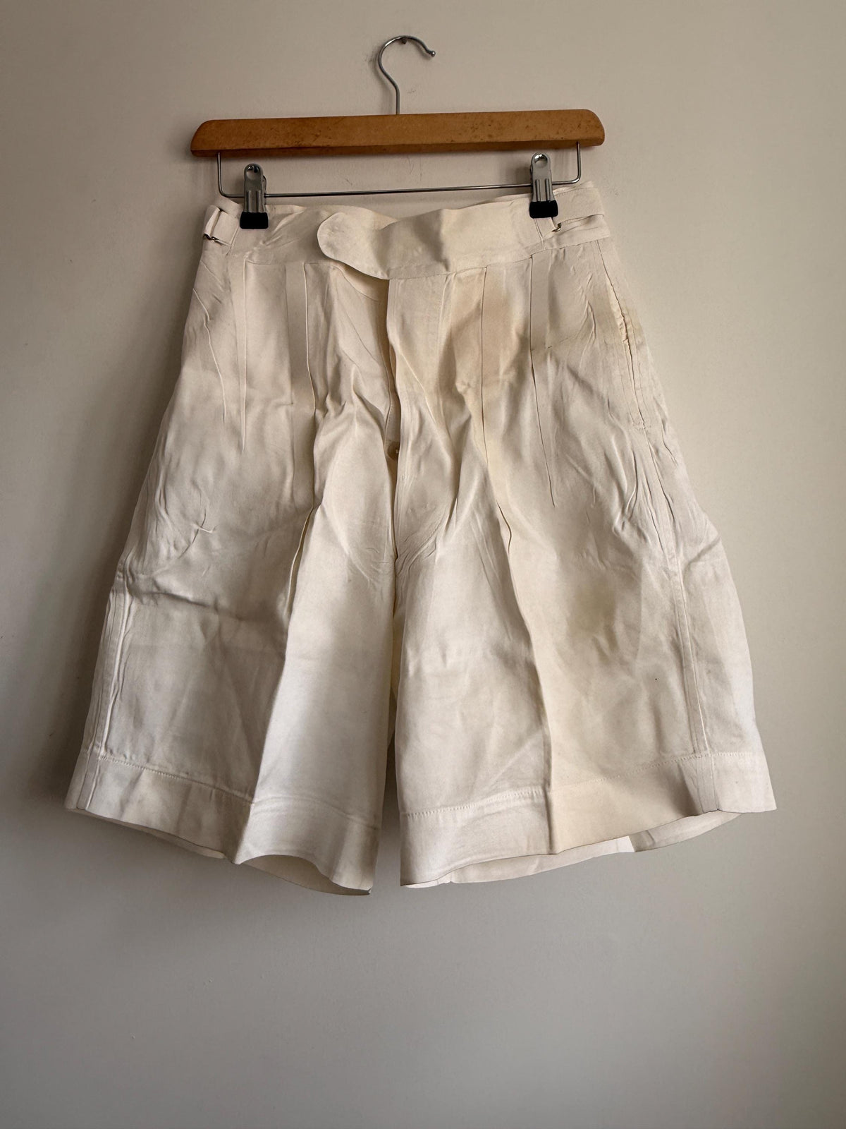 Vintage 1940s White Cotton Drill Shorts | High Waist Button Fly | British Navy Tailored Shorts | WWII Era | Goodwood Revival