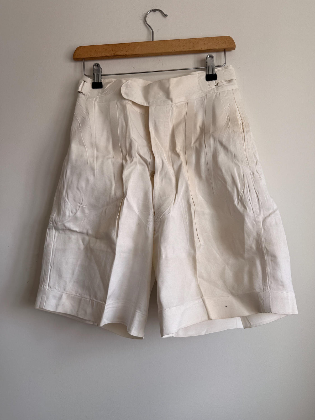 Vintage 1940s White Cotton Drill Shorts | High Waist Button Fly | British Navy Tailored Shorts | WWII Era | Goodwood Revival