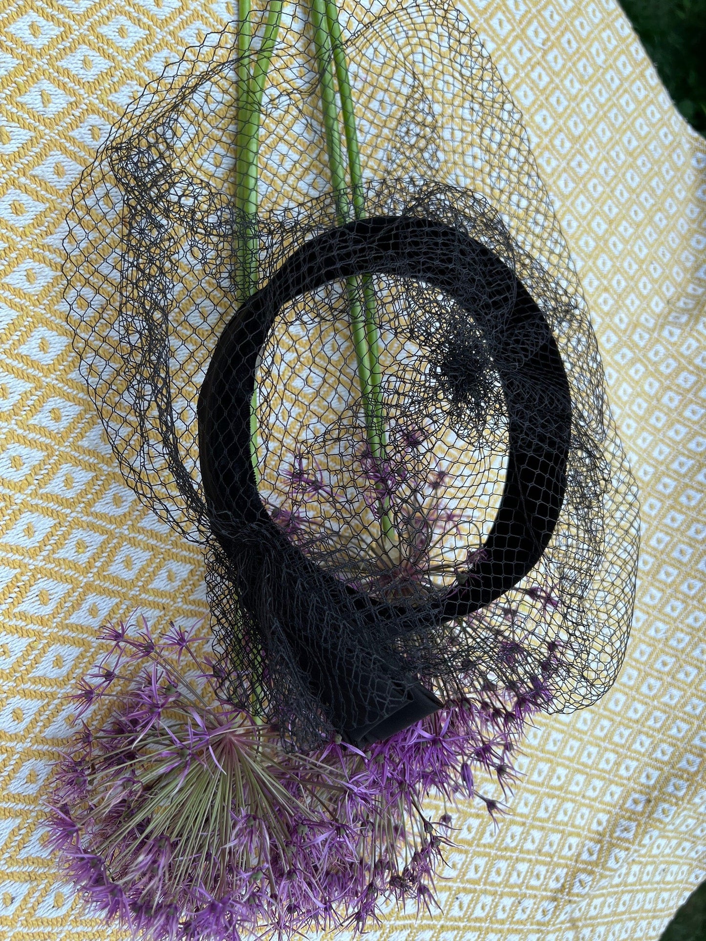 1950s Edward Mann Black Veil Band Hat,  velvet hat - 50s velvet bows ribbons and black birdcage veil