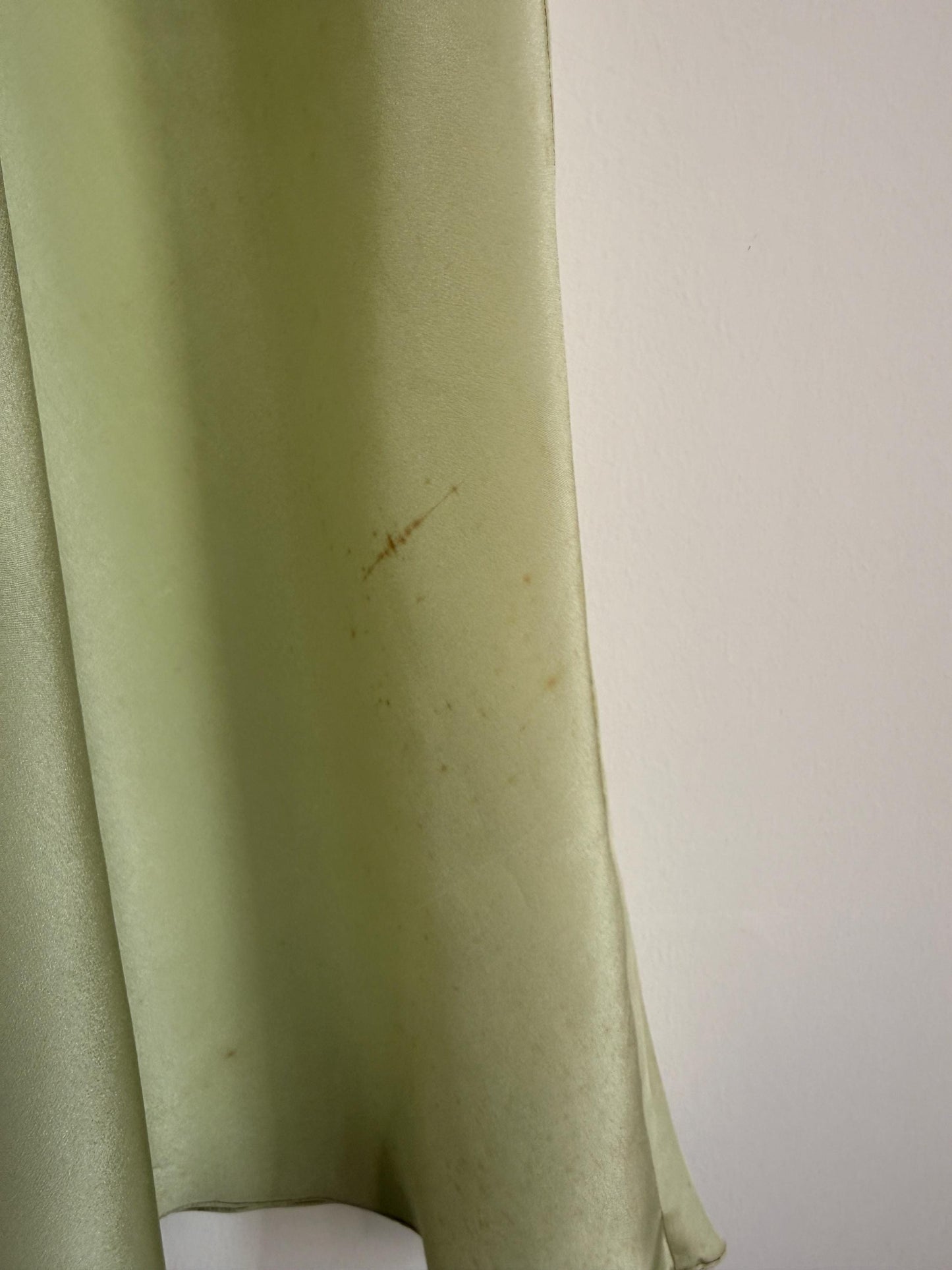1950s Pistachio Green Satin Slip Dress | Full Length Lace Nightdress, Bias Cut Lingerie