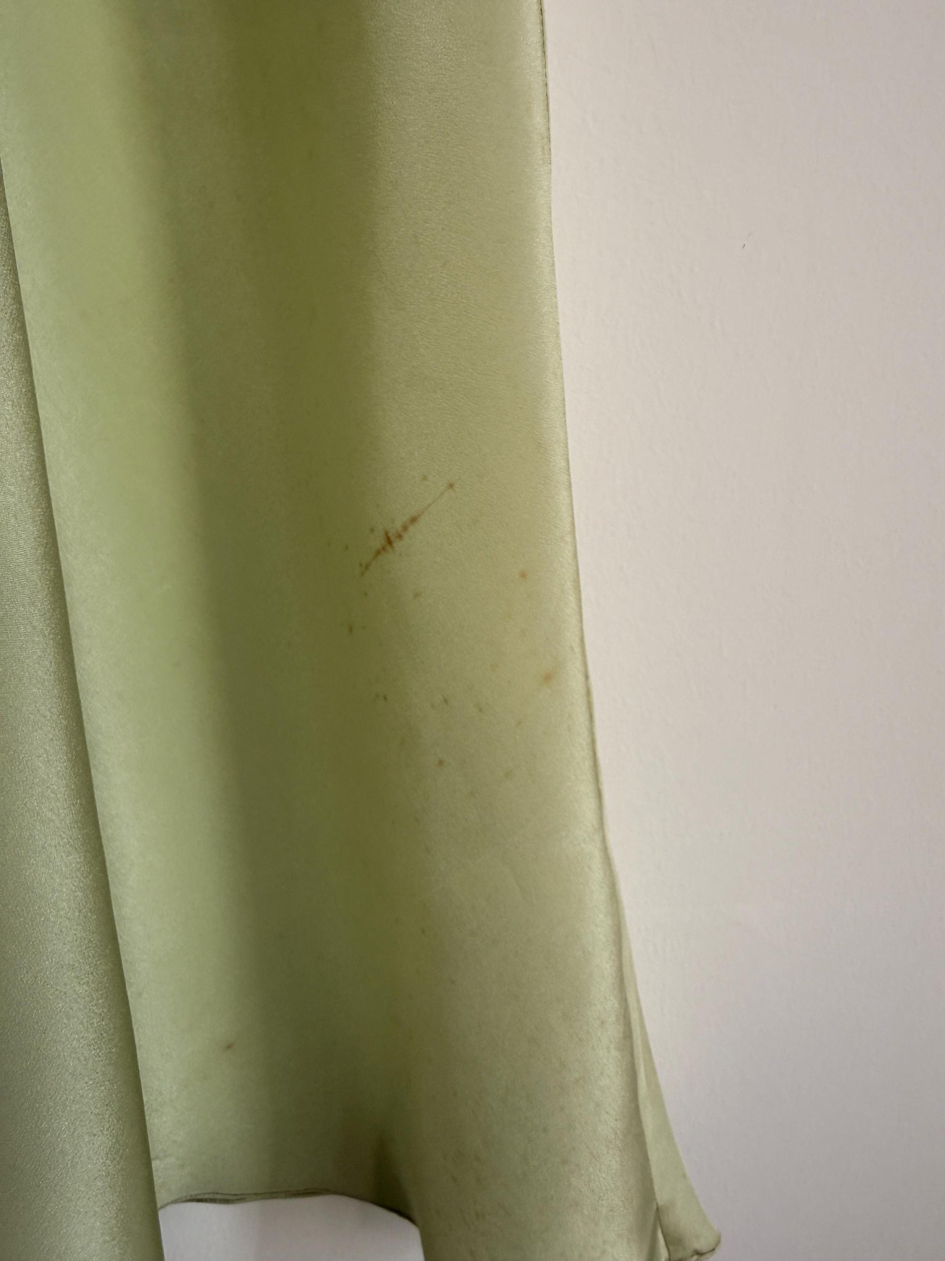 1950s Pistachio Green Satin Slip Dress | Full Length Lace Nightdress, Bias Cut Lingerie