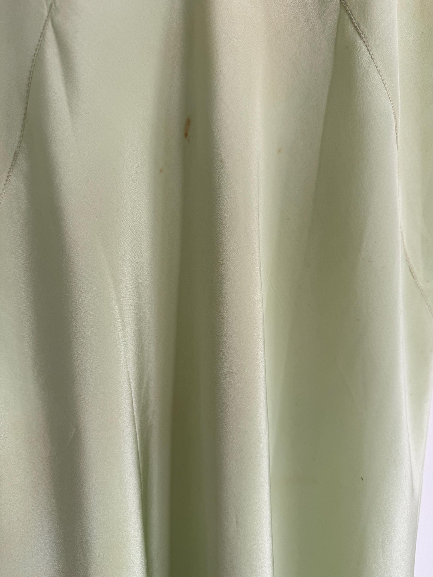 1950s Pistachio Green Satin Slip Dress | Full Length Lace Nightdress, Bias Cut Lingerie