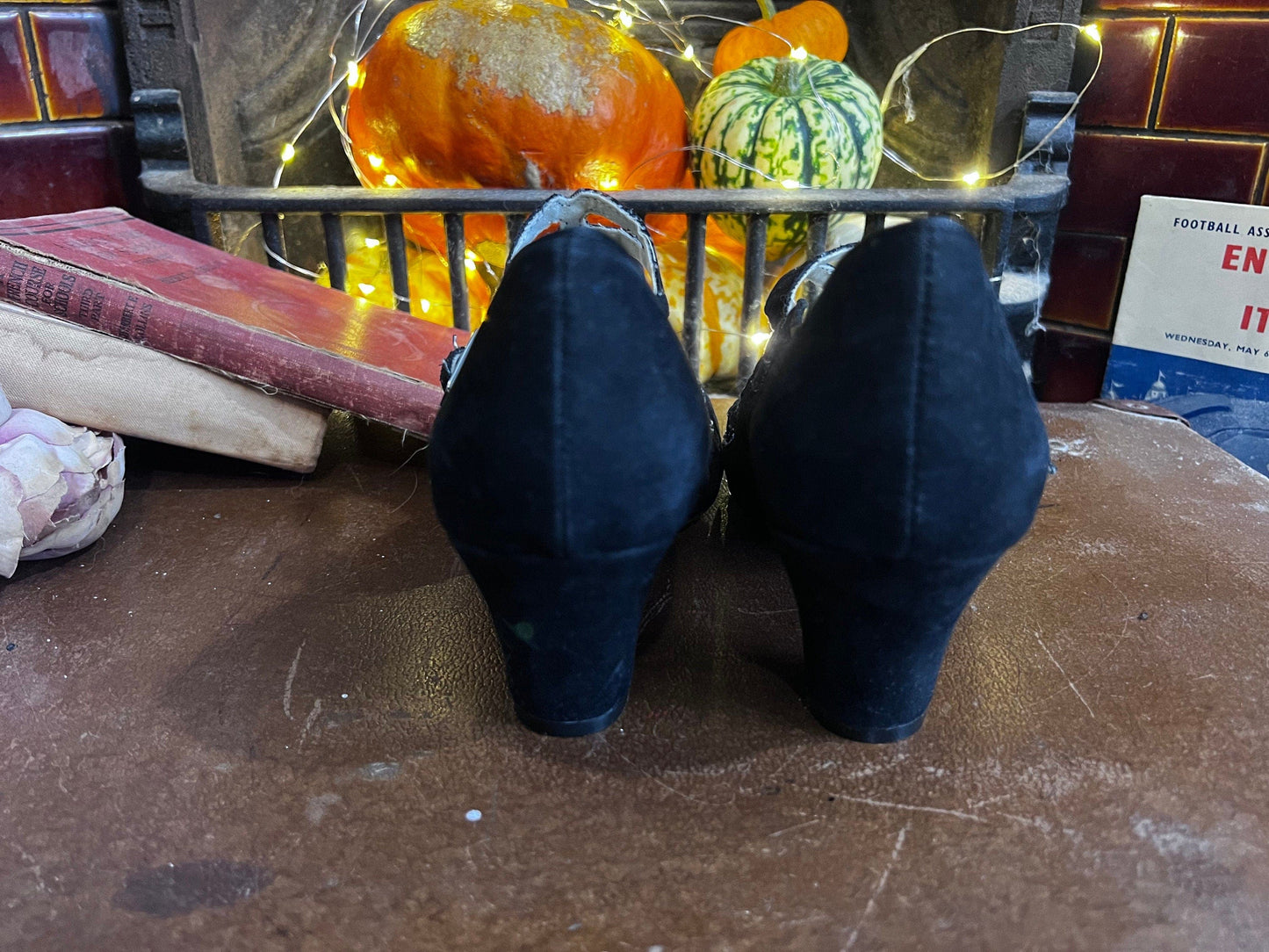 1950s style Vintage Aris Allen Dance shoes Black Suede Crochet UK 6 - Vintage Mary Jane - Vintage Dance Shoes, repro dance shoes 50s