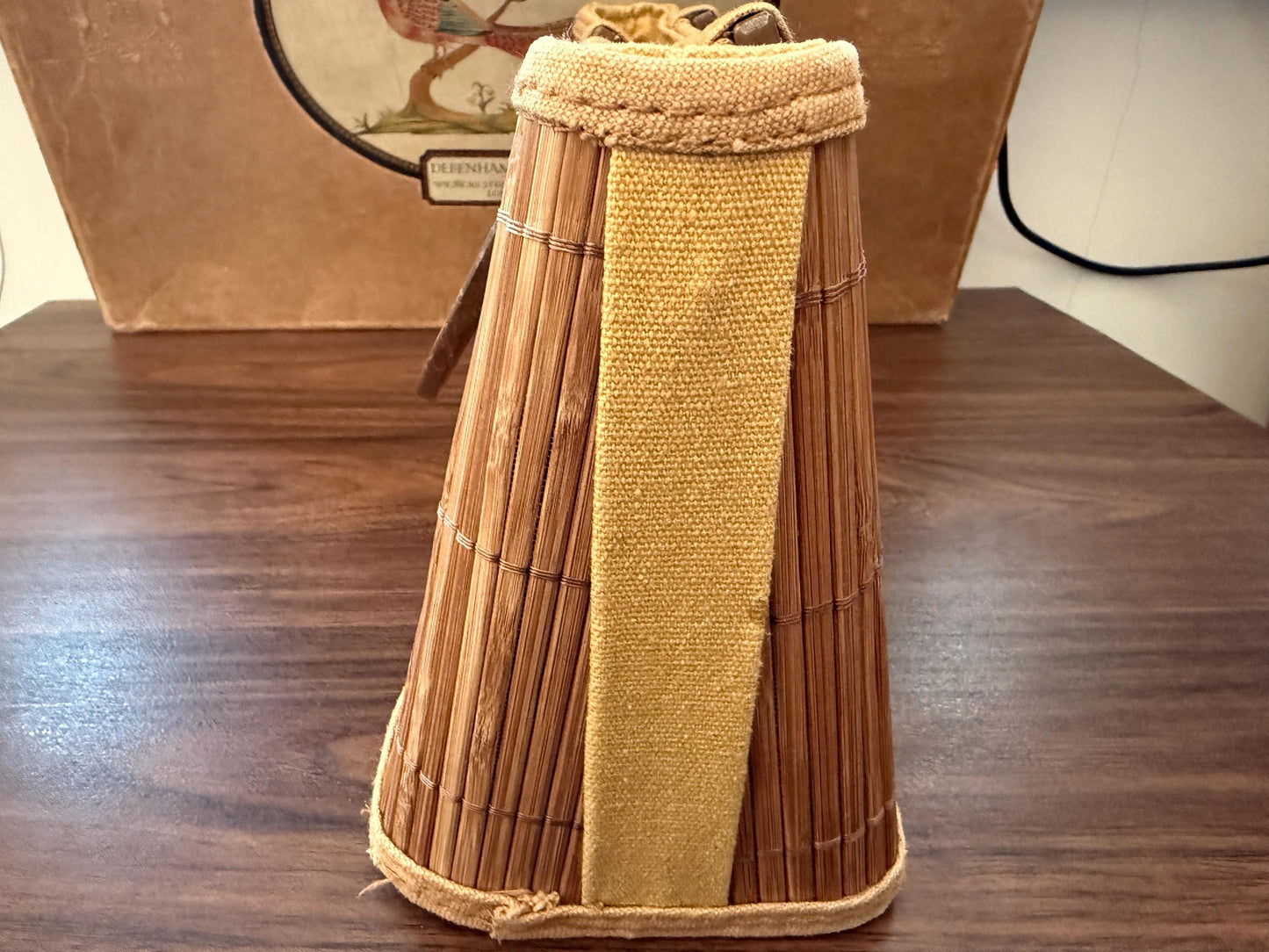 1950s Vintage Bamboo Handbag Wooden Handle Reed Basket Bag Mid Century Summer Purse
