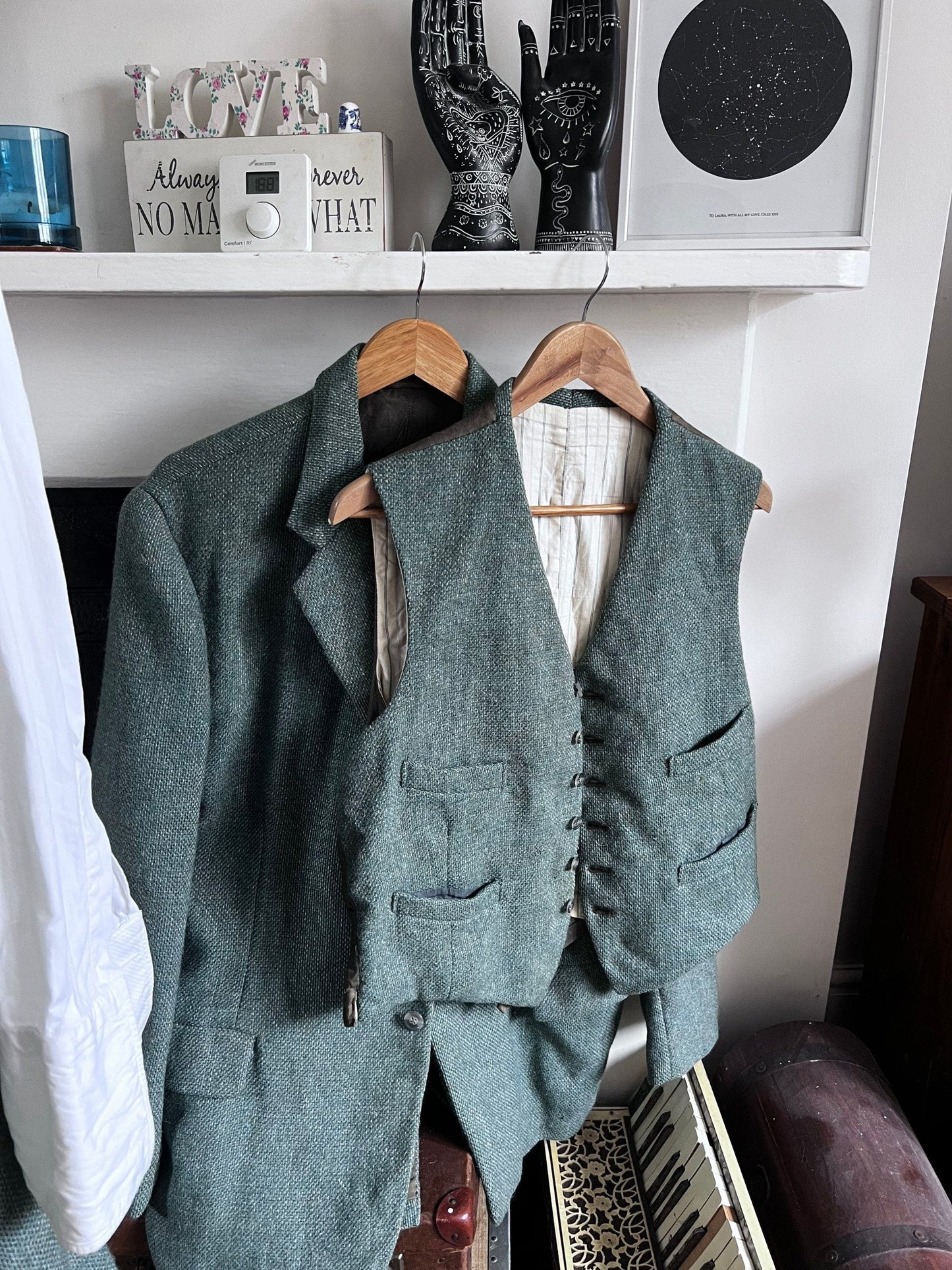 1950s Vintage Mens Harris Tweed, 3Piece Suit, Trouser, Knicker, Plus Eight, Plus Six Jacket, Waistcoat, Mens Tweed suit, Green  Harris Tweed