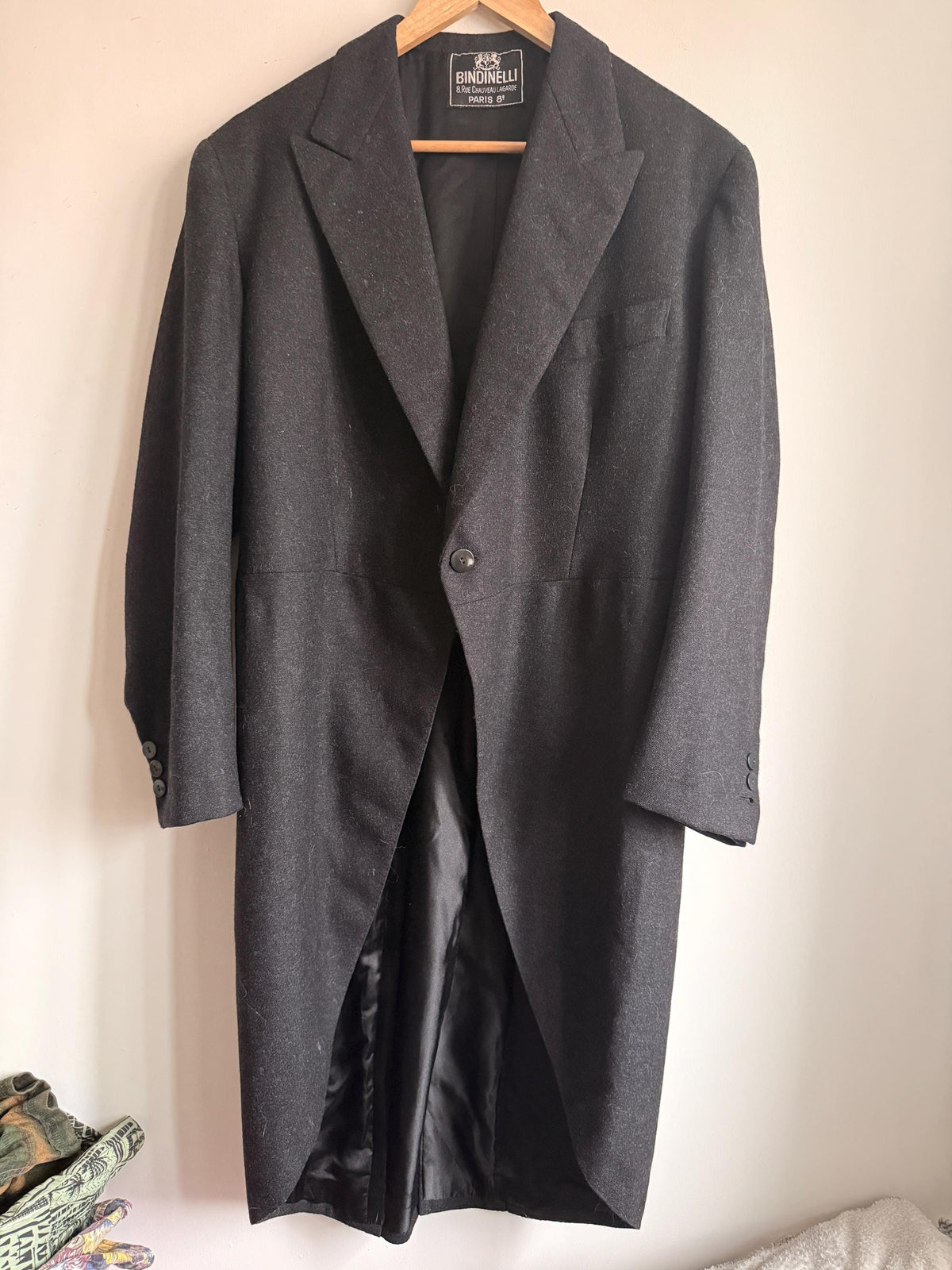 1952 French Bespoke Morning Coat by Bindinelli Paris – Black Wool Tailcoat – 1950s Formal Menswear