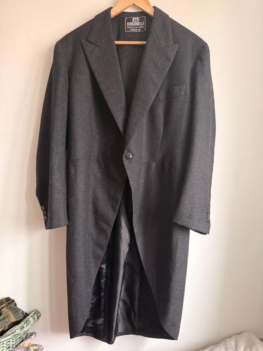1952 French Bespoke Morning Coat by Bindinelli Paris – Black Wool Tailcoat – 1950s Formal Menswear