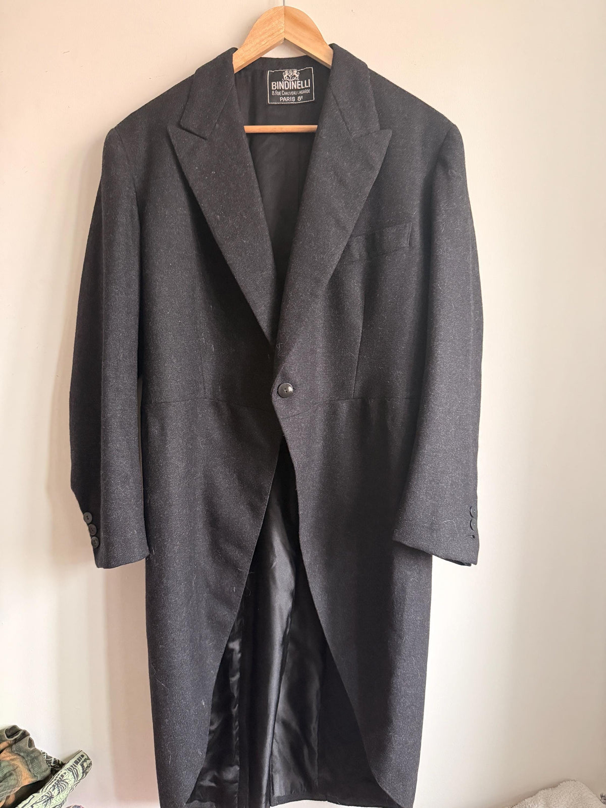 1952 French Bespoke Morning Coat by Bindinelli Paris – Black Wool Tailcoat – 1950s Formal Menswear