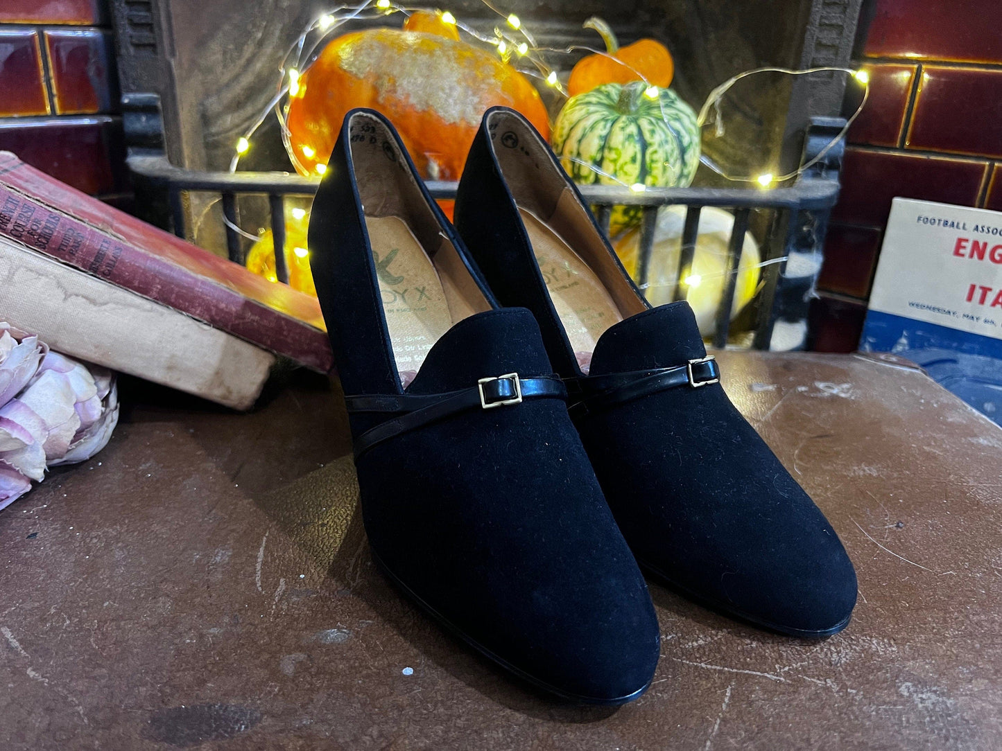 1960’s Vintage Shoes Black Suede Buckle Shoes Black Suede UK6 - Vintage UNWORN Vintage Shoes, 60s Shoes, K Lady X