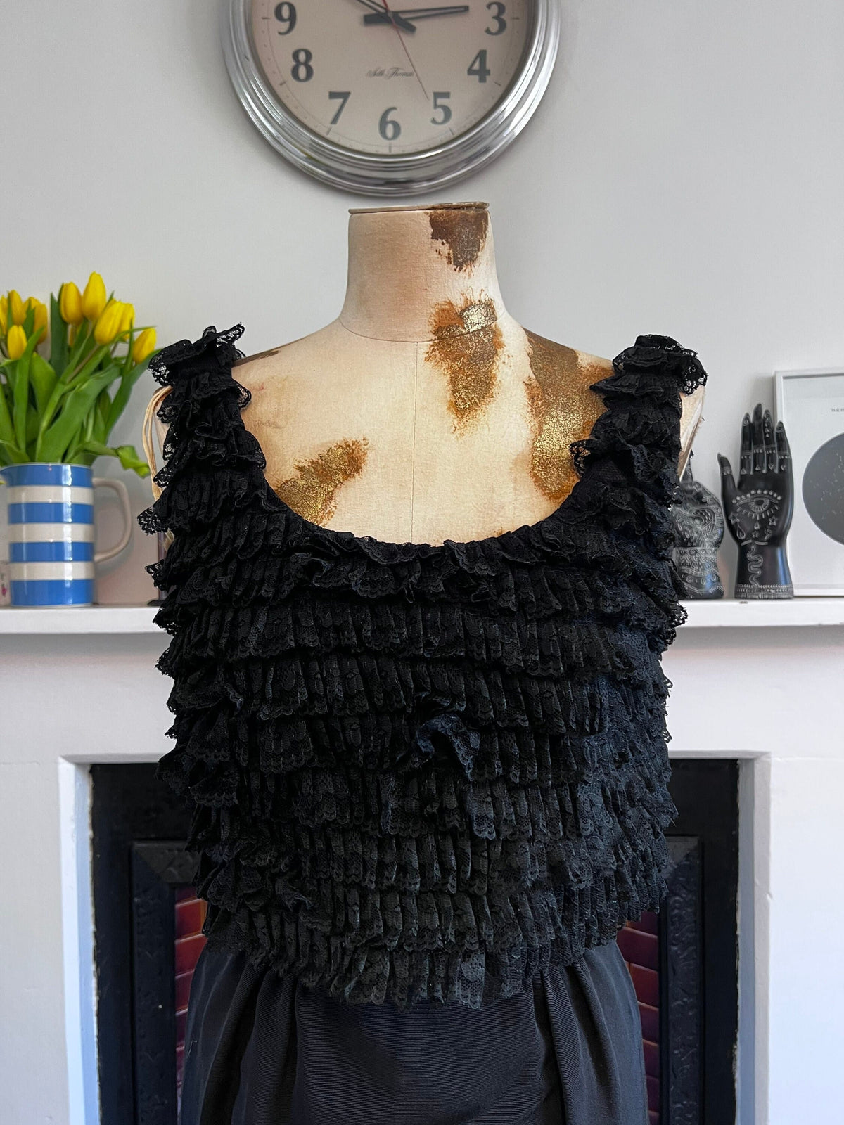 Vintage Dress, Black Dress 1960s Mini Dress, Ruffled, Black Shift Dress - California 60s mini dress, little black dress, vintage dress, XS