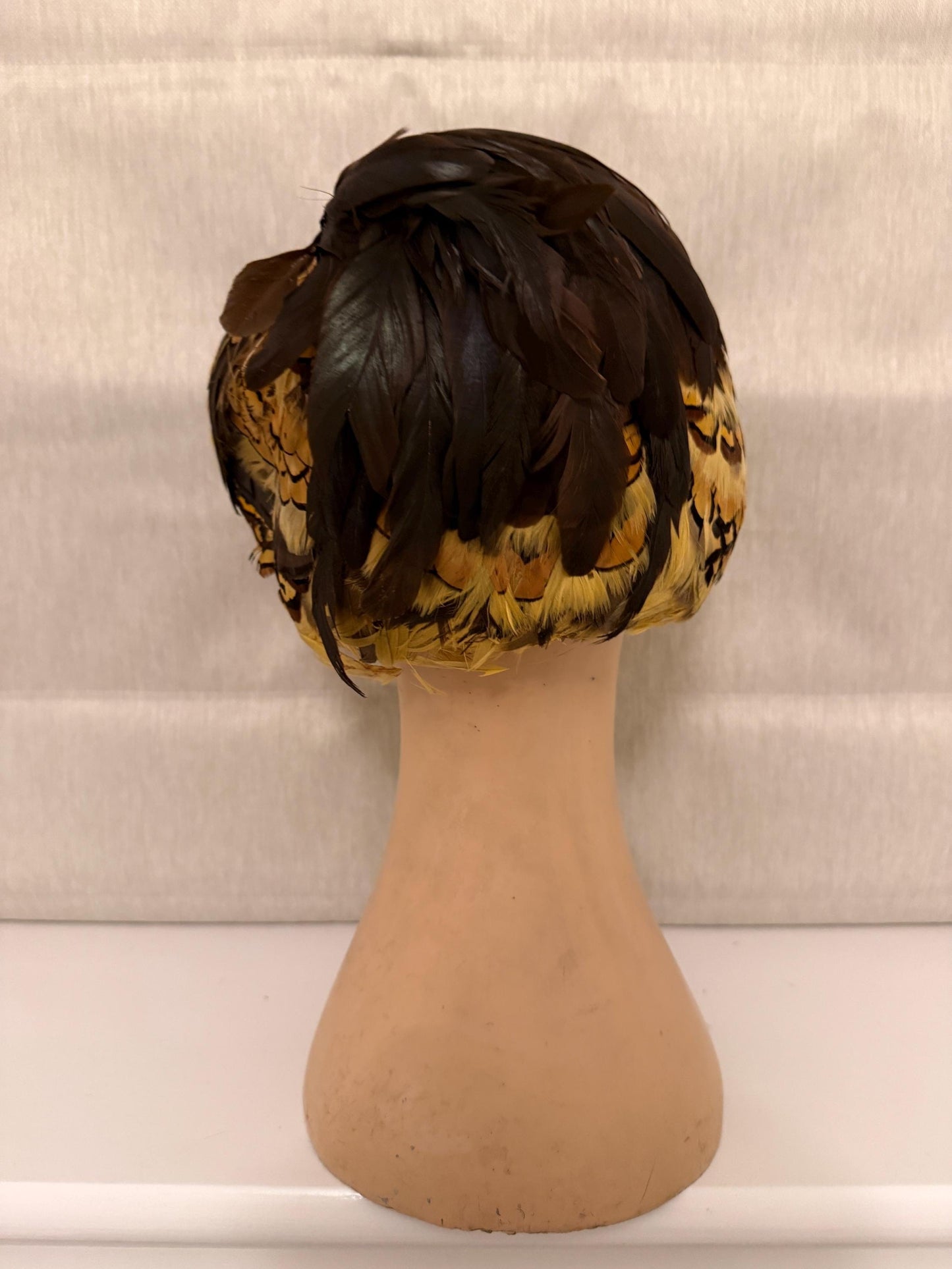 1960s Golden Feather Cocktail Hat | Vintage Pillbox Occasion Hat | Mid Century Statement Headpiece