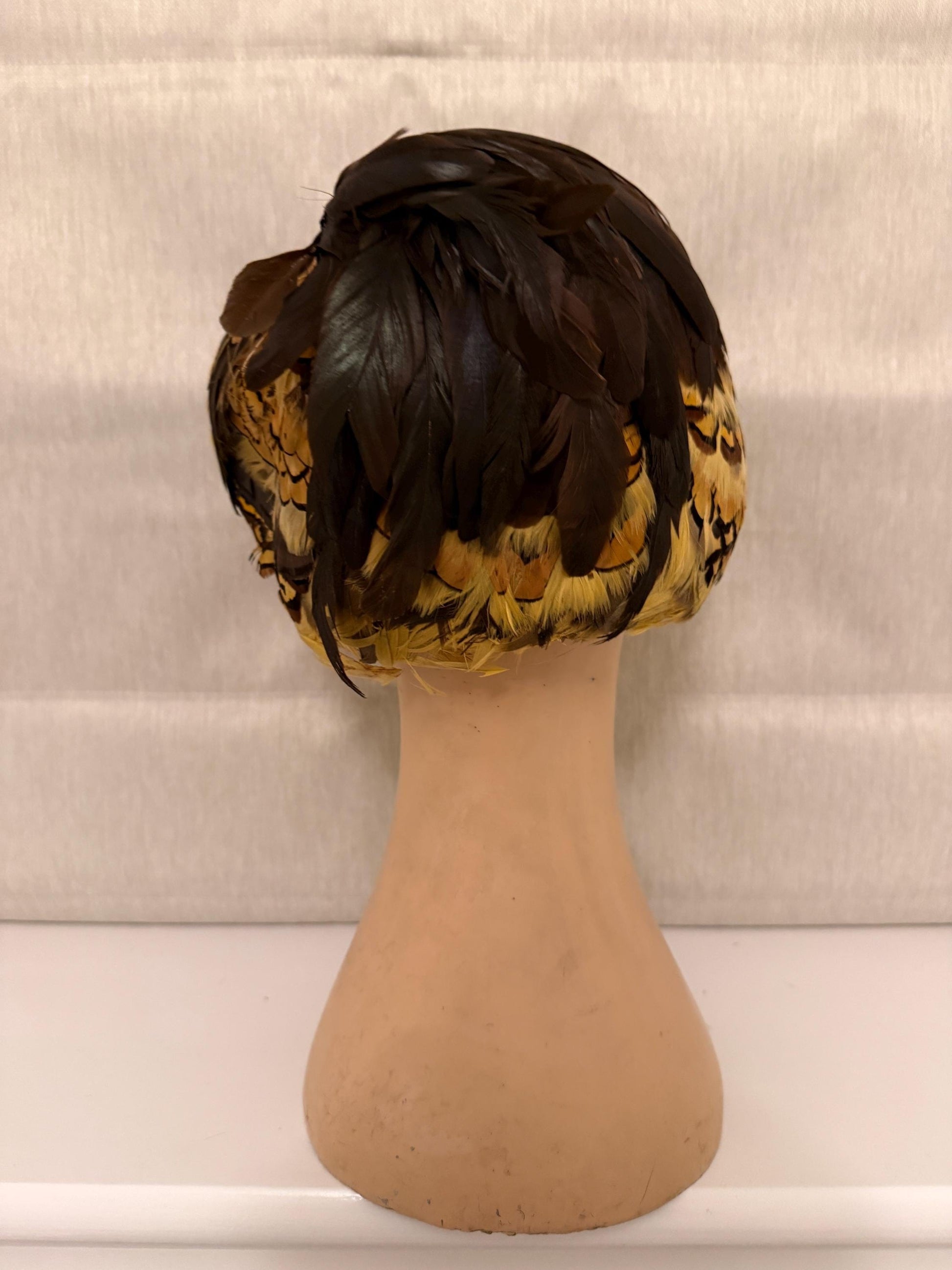 1960s Golden Feather Cocktail Hat | Vintage Pillbox Occasion Hat | Mid Century Statement Headpiece