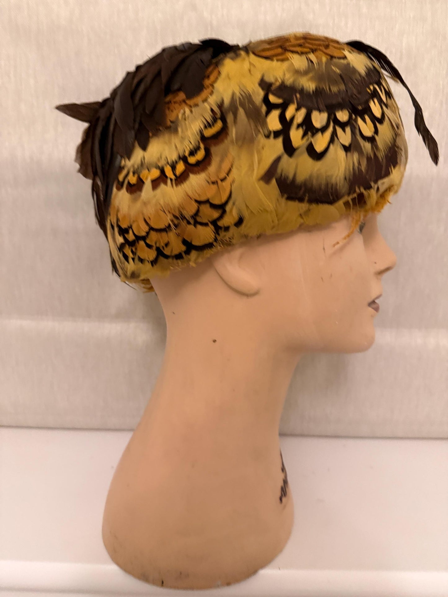 1960s Golden Feather Cocktail Hat | Vintage Pillbox Occasion Hat | Mid Century Statement Headpiece