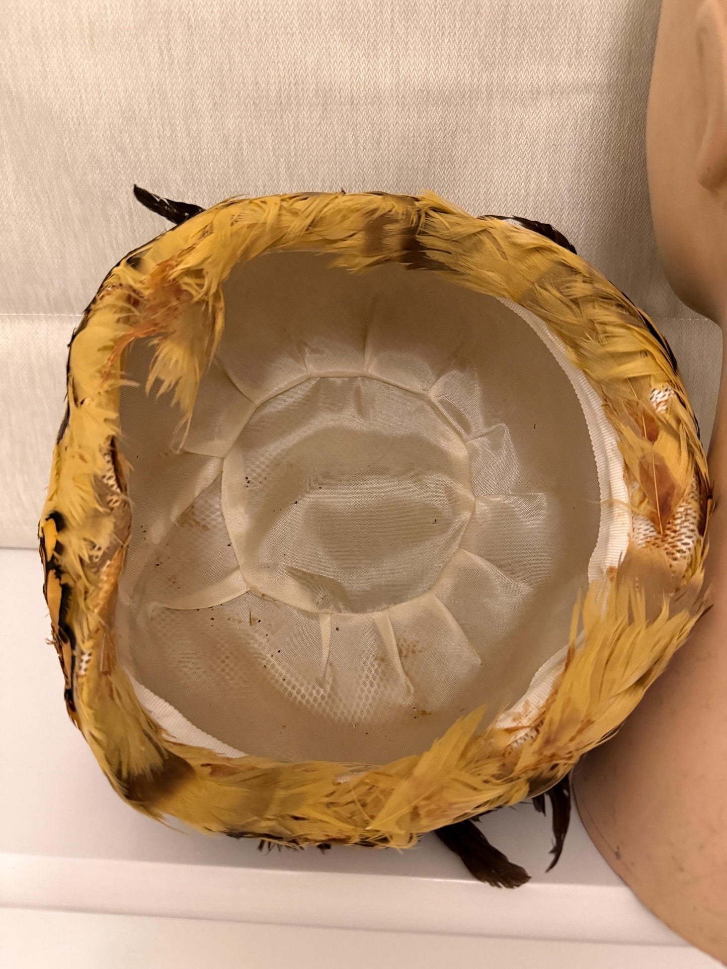 1960s Golden Feather Cocktail Hat | Vintage Pillbox Occasion Hat | Mid Century Statement Headpiece