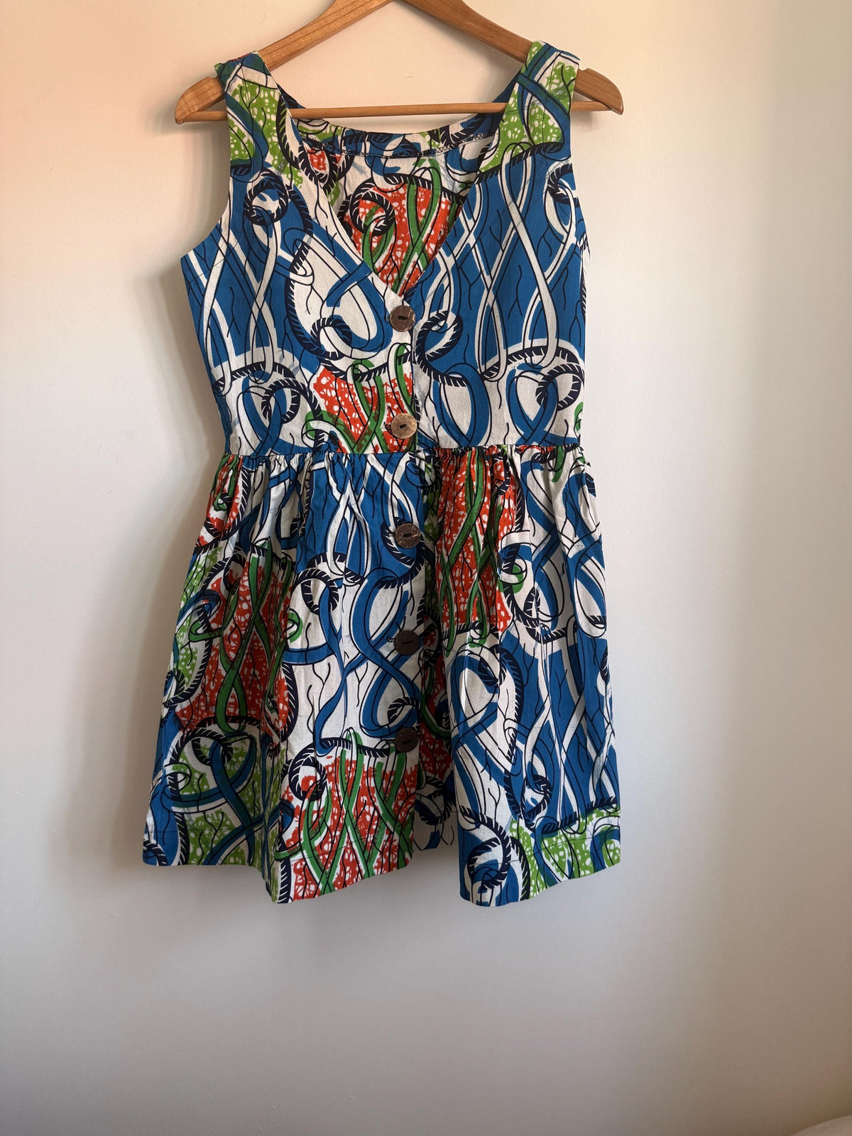 Vintage 1960s Abstract Print Mini Dress Cotton Sleeveless Dress Psychedelic Blue Green Orange Shift Dress Retro Festival Dress UK 10-12