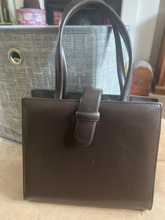 vintage brown handbag brown ladies bag 1960s vintage bag, gold coloured clasp, small leather look, vinyl handbag 60s brown bag, handbag