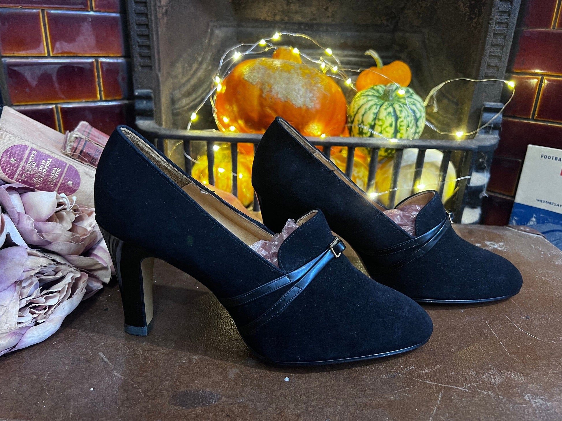 1970’s Vintage Shoes Black Suede Buckle Shoes Black Suede UK6 - Vintage UNWORN Vintage Shoes, 70s Shoes, K Lady X