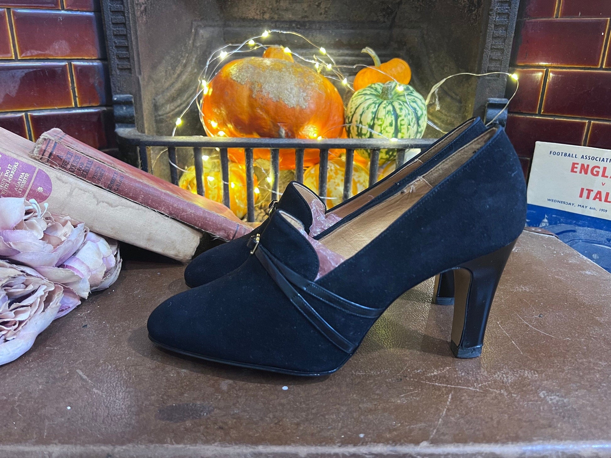 1970’s Vintage Shoes Black Suede Buckle Shoes Black Suede UK6 - Vintage UNWORN Vintage Shoes, 70s Shoes, K Lady X