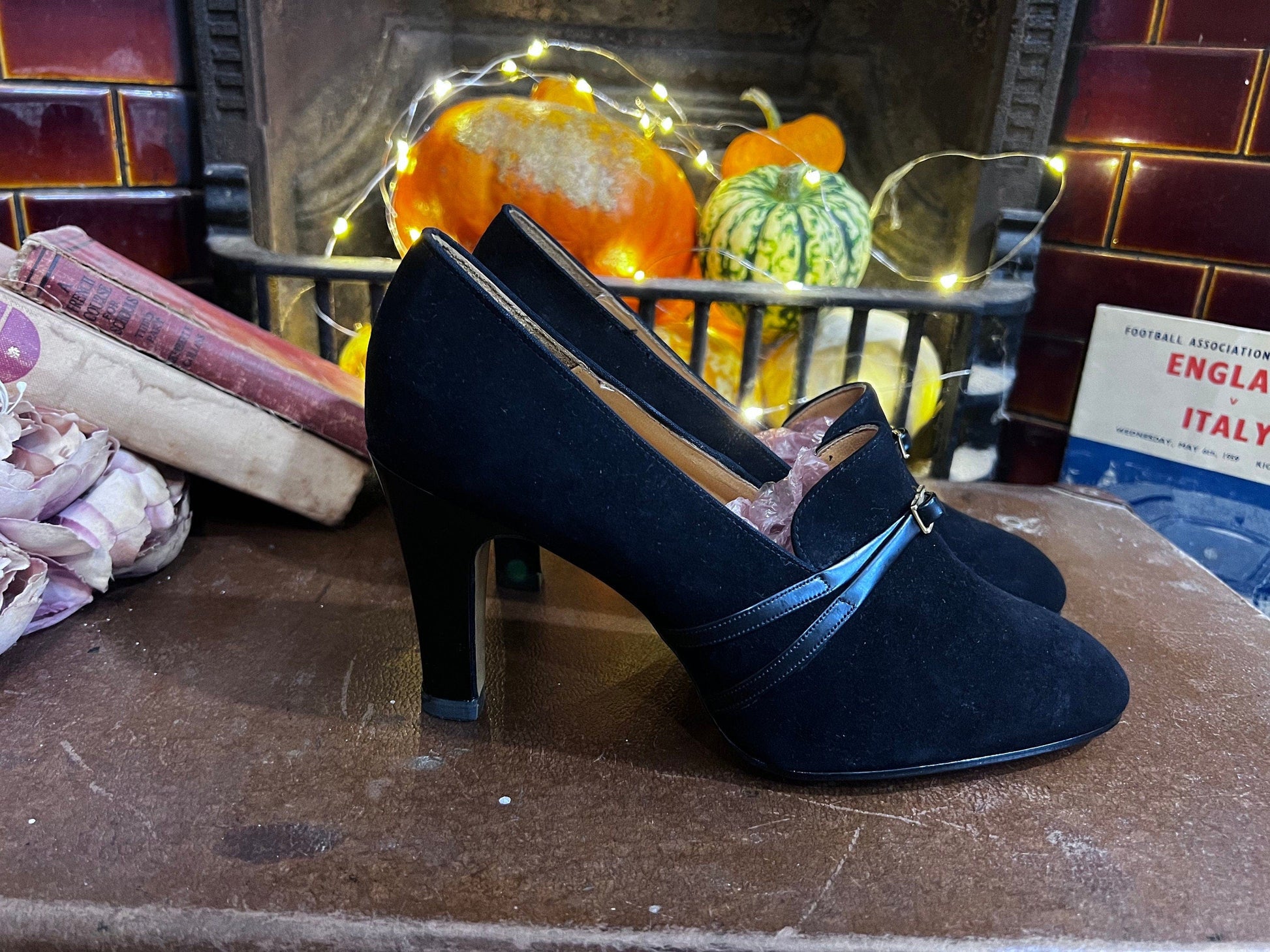 1970’s Vintage Shoes Black Suede Buckle Shoes Black Suede UK6 - Vintage UNWORN Vintage Shoes, 70s Shoes, K Lady X