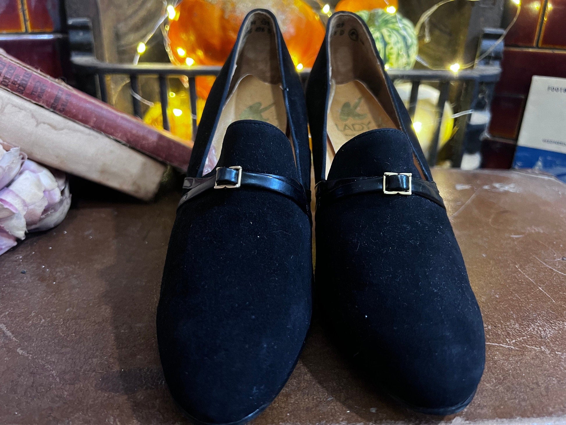 1970’s Vintage Shoes Black Suede Buckle Shoes Black Suede UK6 - Vintage UNWORN Vintage Shoes, 70s Shoes, K Lady X