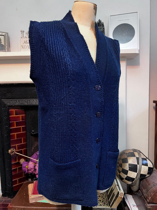 Vintage navy Cardigan sleeveless cardigan navy blue knit cardigan, navy vintage, knitwear, vintage vest, 1950s cardigan Victor Bright Waistc