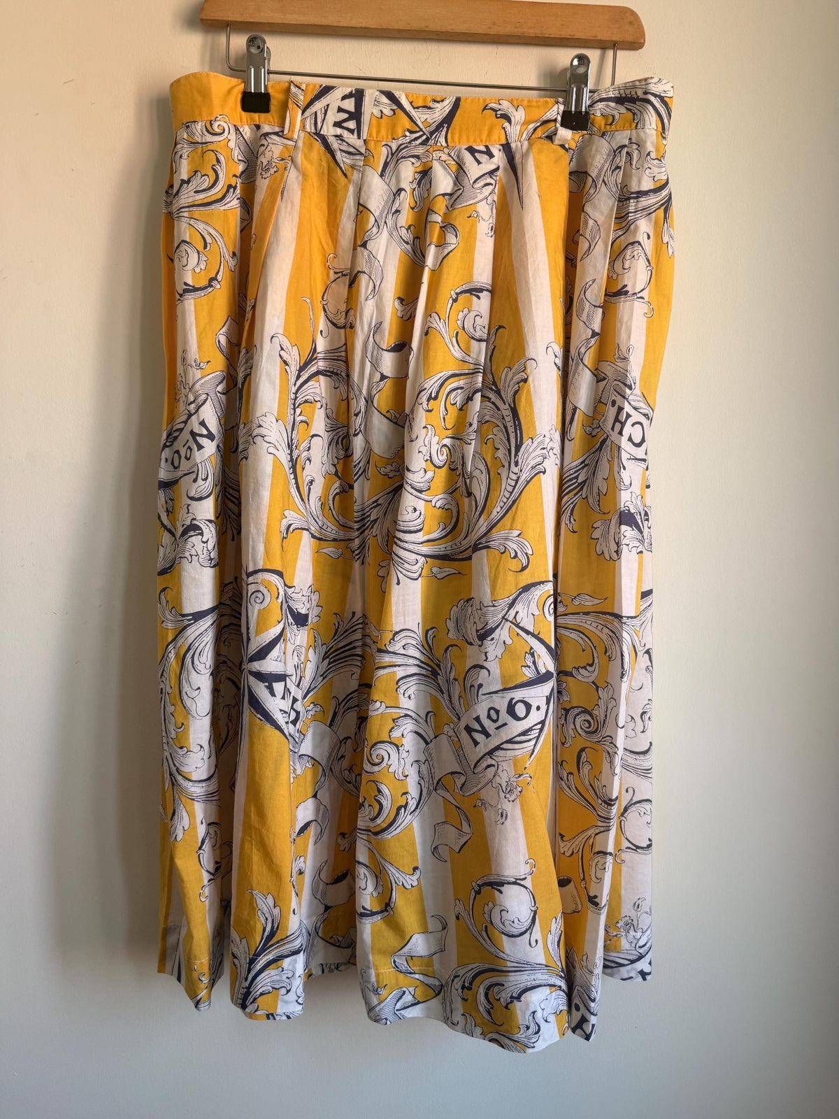 Vintage 1980s Jaeger Two Piece Skirt & Blouse Set – Yellow Nautical Print Cotton Co-ord – UK 10–12
