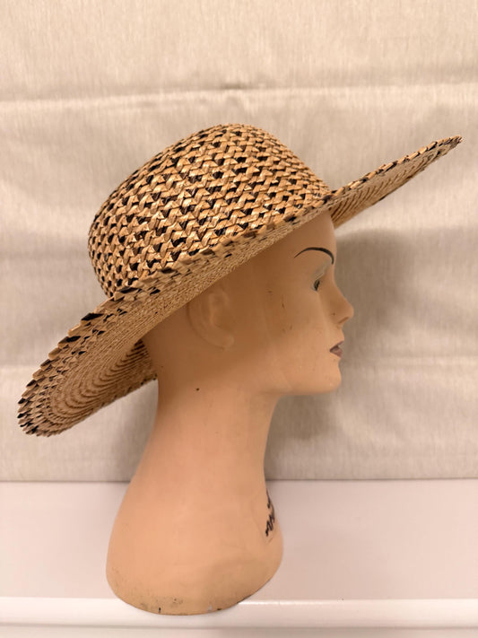 1980s Wide Brim Straw Sun Hat | 1940s Style Canopy Brim | Vintage Summer Occasion Wear