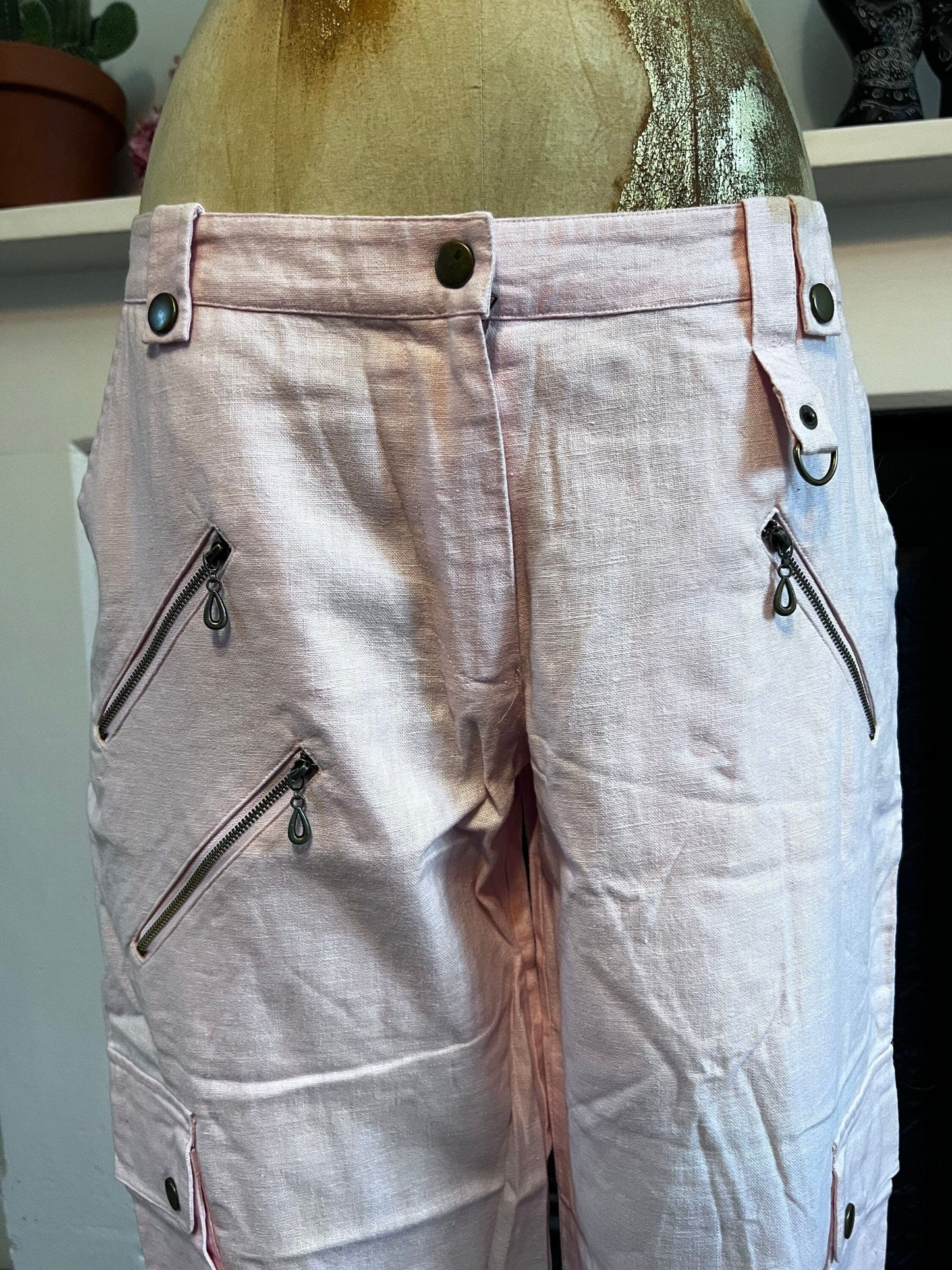 1990s Vintage cropped cargo linen chino mid rise trouser , UK 12 waist 32” Leg 21”