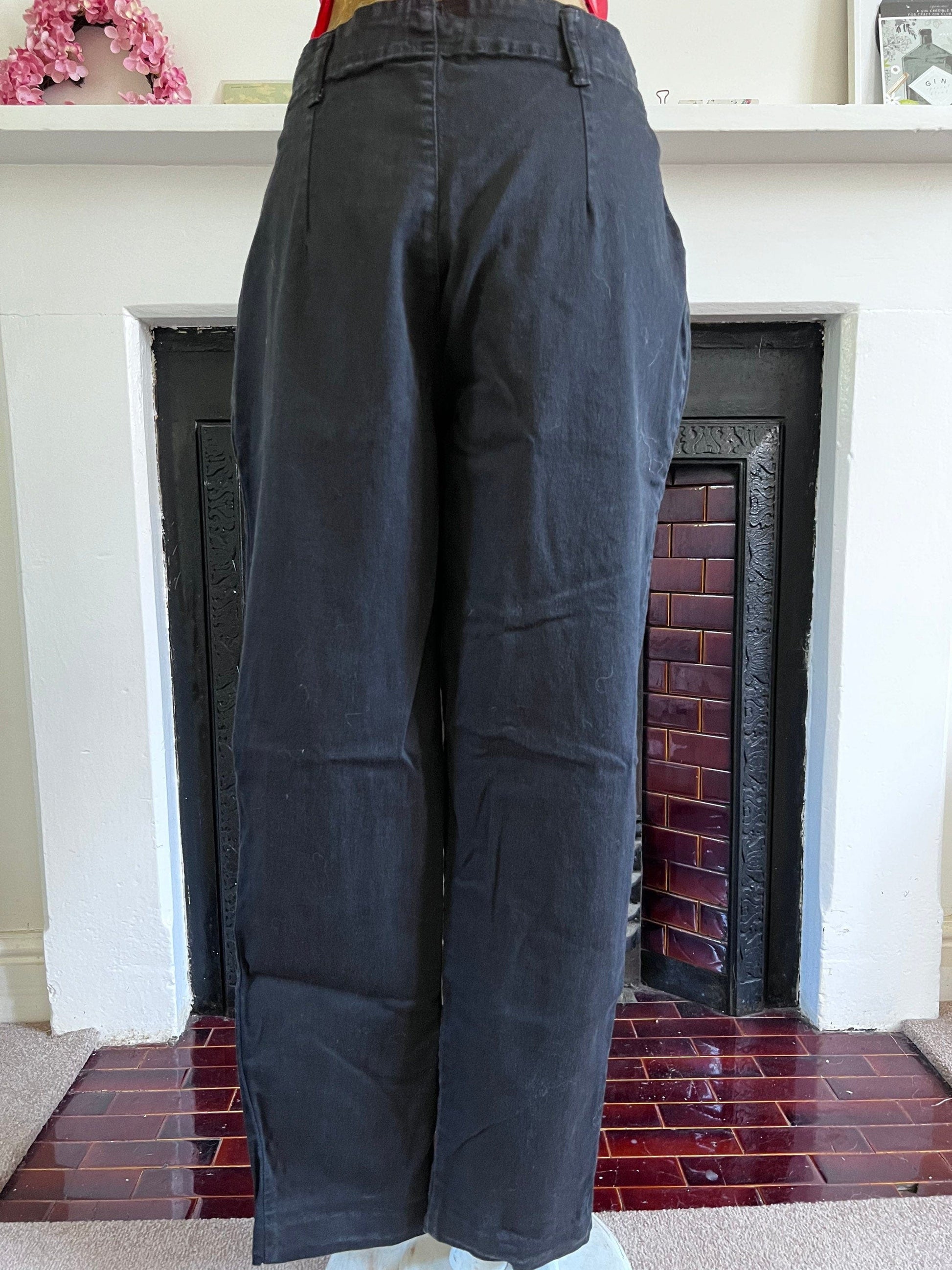 1990s Vintage mid rise black baggy wide leg zip fly jeans, UK12 waist 30”