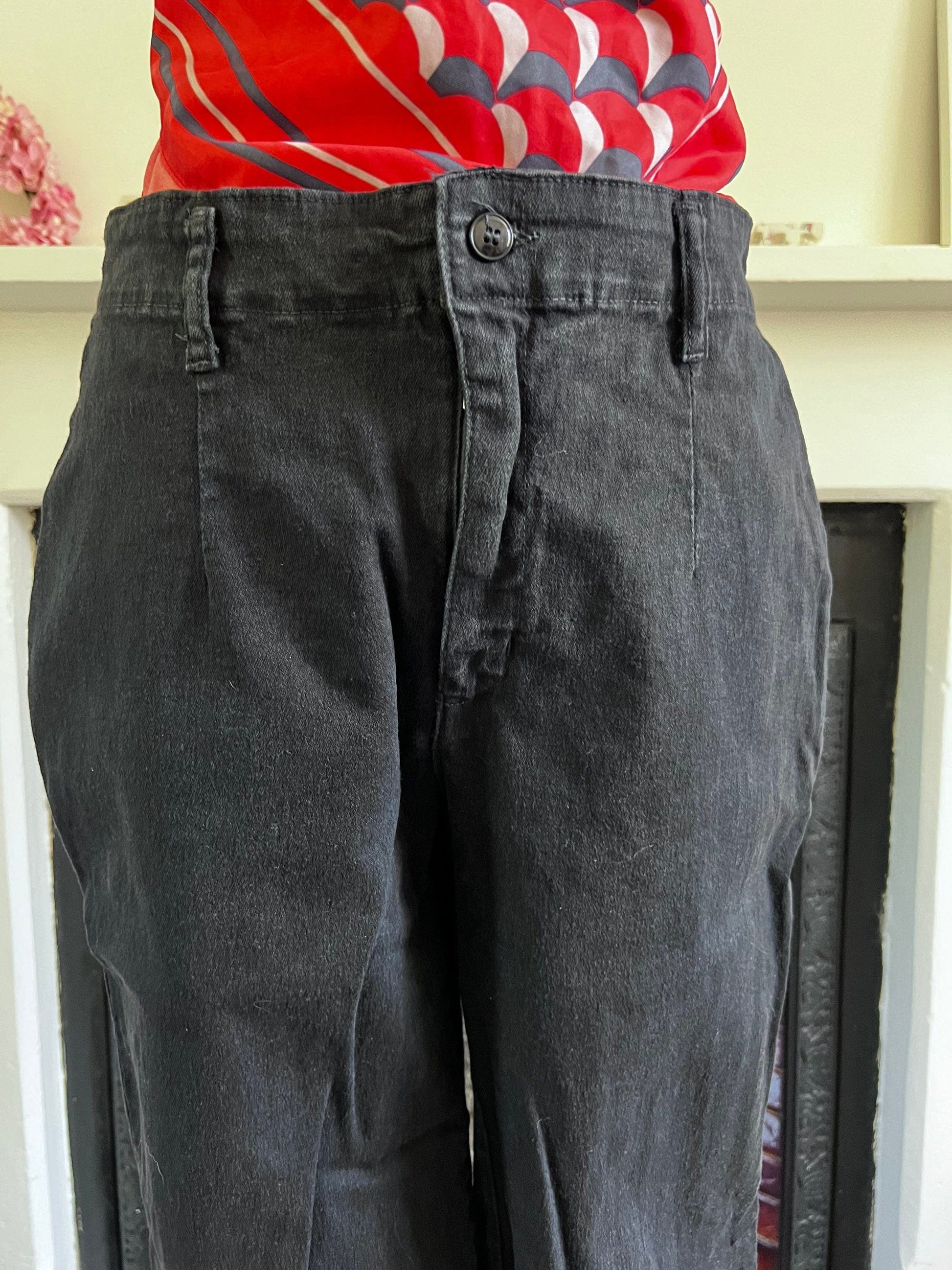 1990s Vintage mid rise black baggy wide leg zip fly jeans, UK12 waist 30”