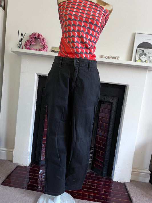1990s Vintage mid rise black baggy wide leg zip fly jeans, UK12 waist 30”