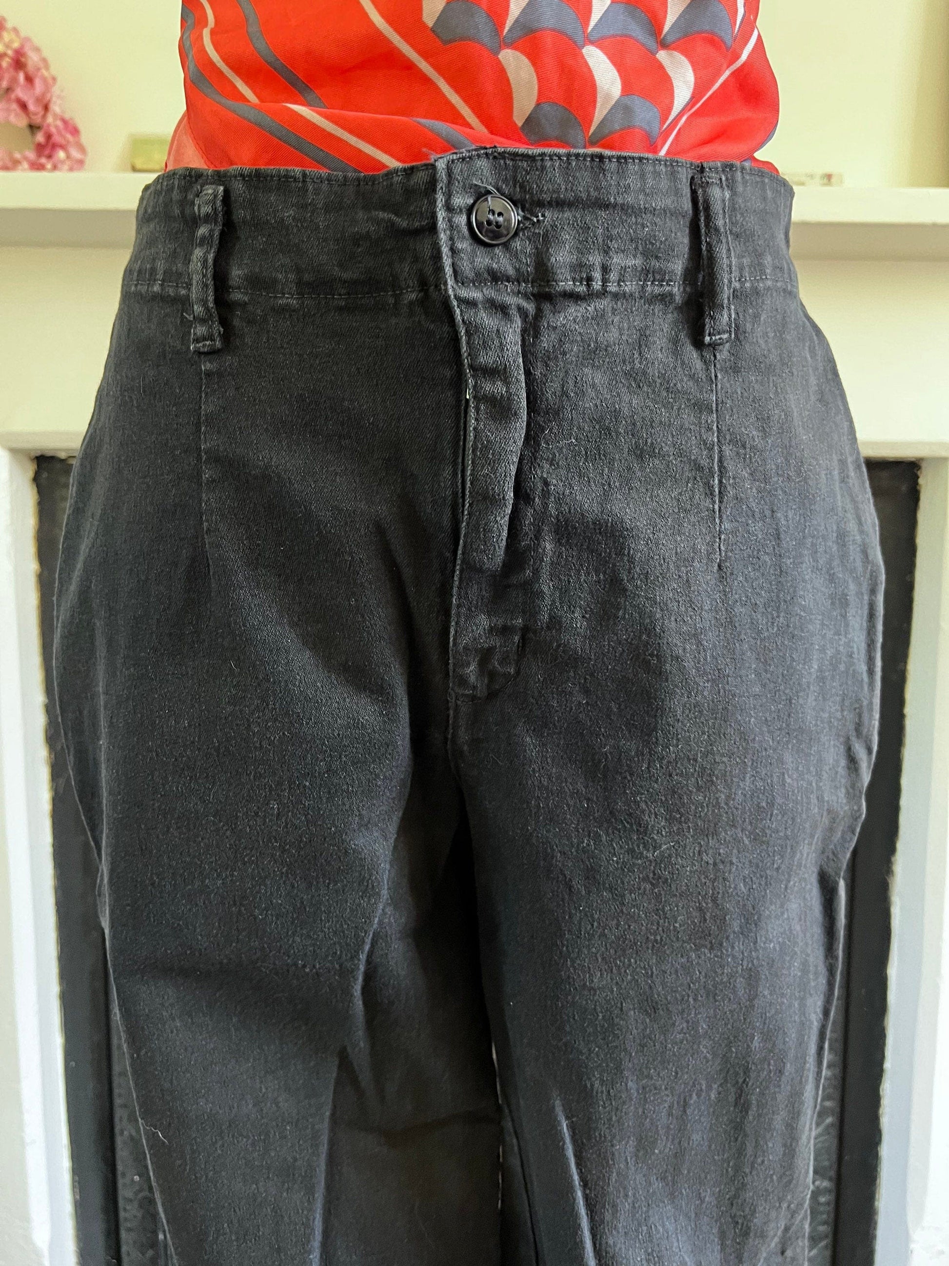 1990s Vintage mid rise black baggy wide leg zip fly jeans, UK12 waist 30”