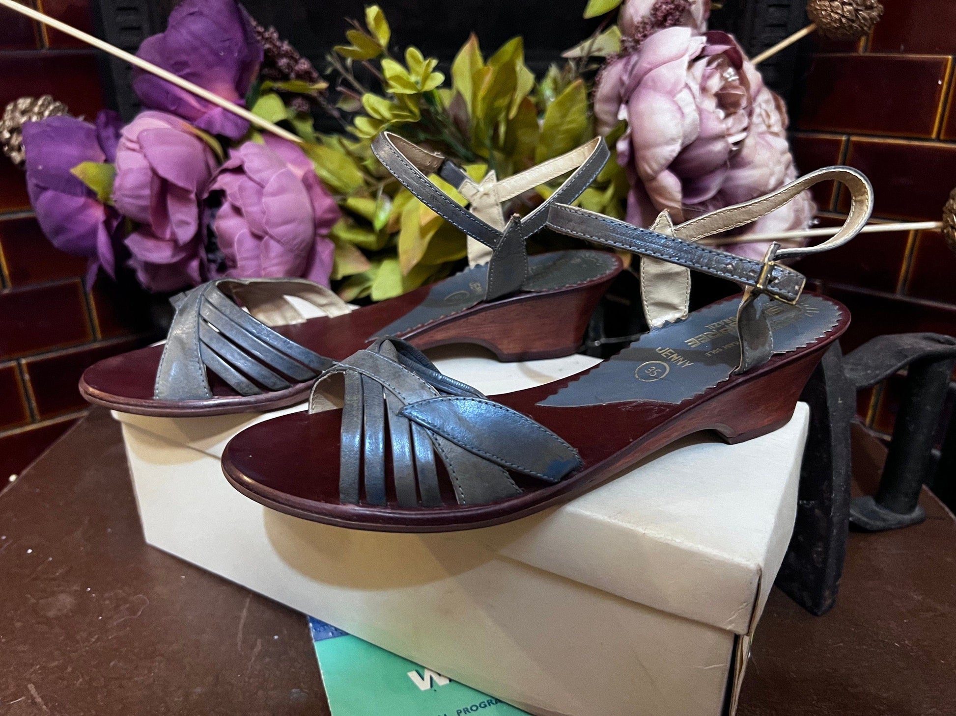 70s Blue Sandals leather Buckle Sun spree sandals leather, Vintage