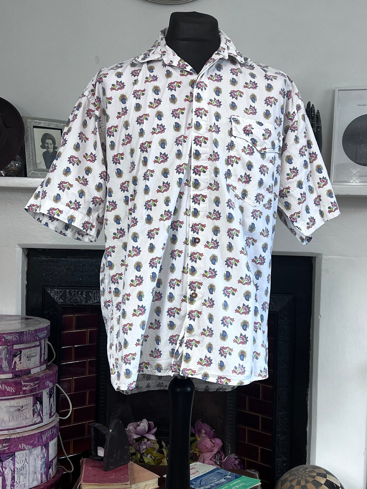 Men’s Vintage Shirt, Floral Shirt, A Cause Des Garçons 90s Vintage Short Sleeve Shirt, XL, 16.5 vintage top, vintage shirt, vintage menswear