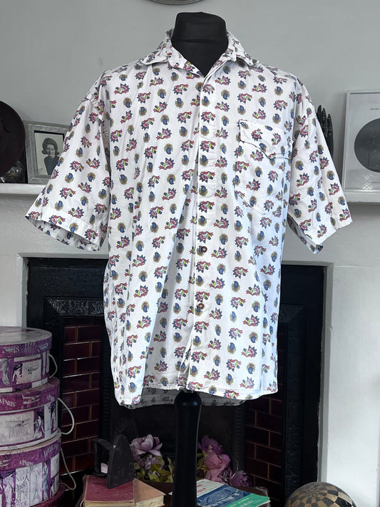 Men’s Vintage Shirt, Floral Shirt, A Cause Des Garçons 90s Vintage Short Sleeve Shirt, XL, 16.5 vintage top, vintage shirt, vintage menswear