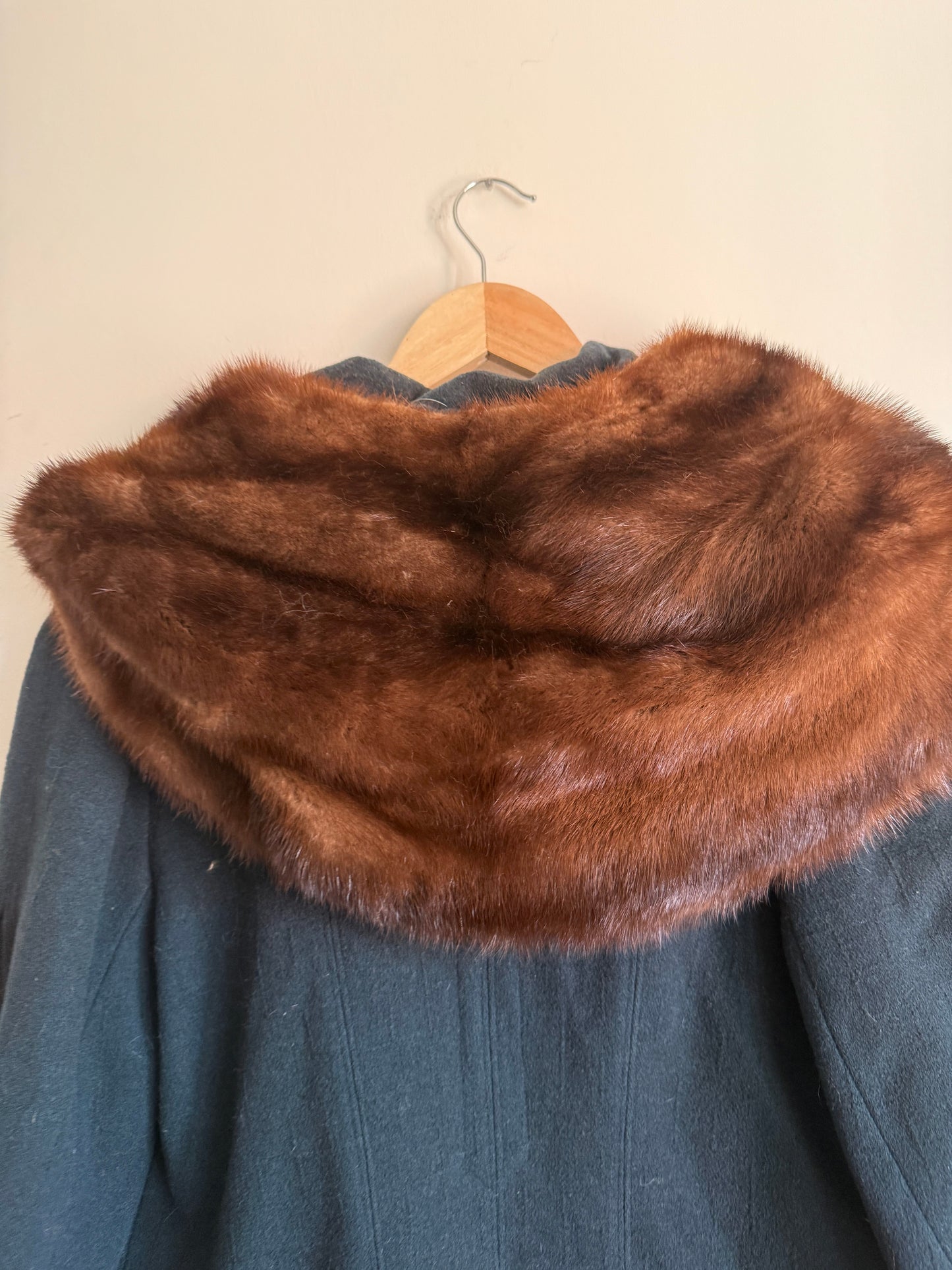 1920s Art Deco Wool Coat with Mink Fur Collar Black Cocoon Flapper Evening Coat