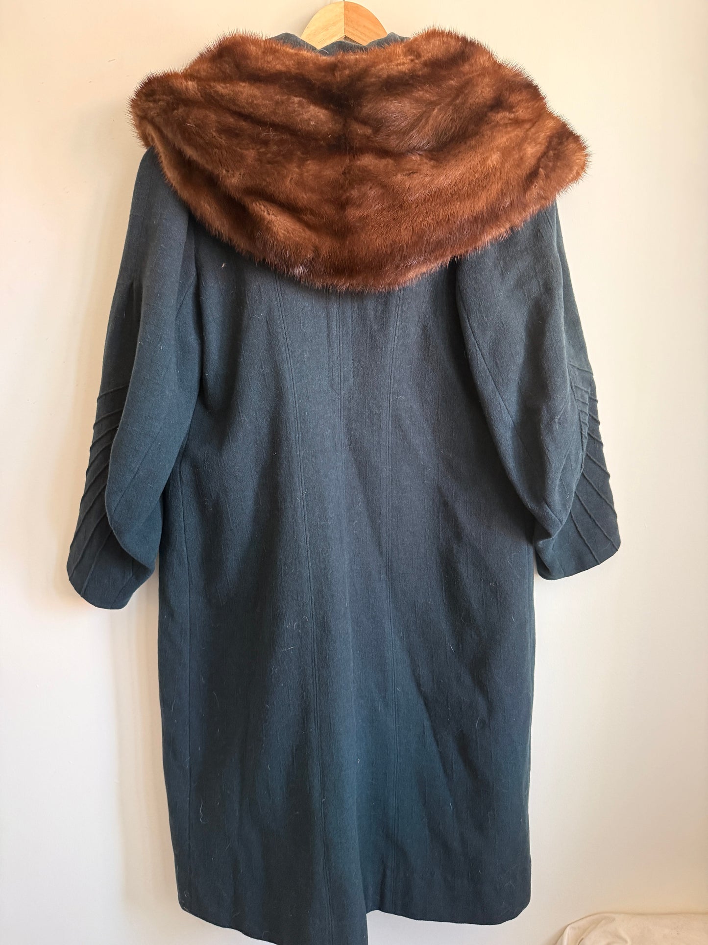 1920s Art Deco Wool Coat with Mink Fur Collar Black Cocoon Flapper Evening Coat