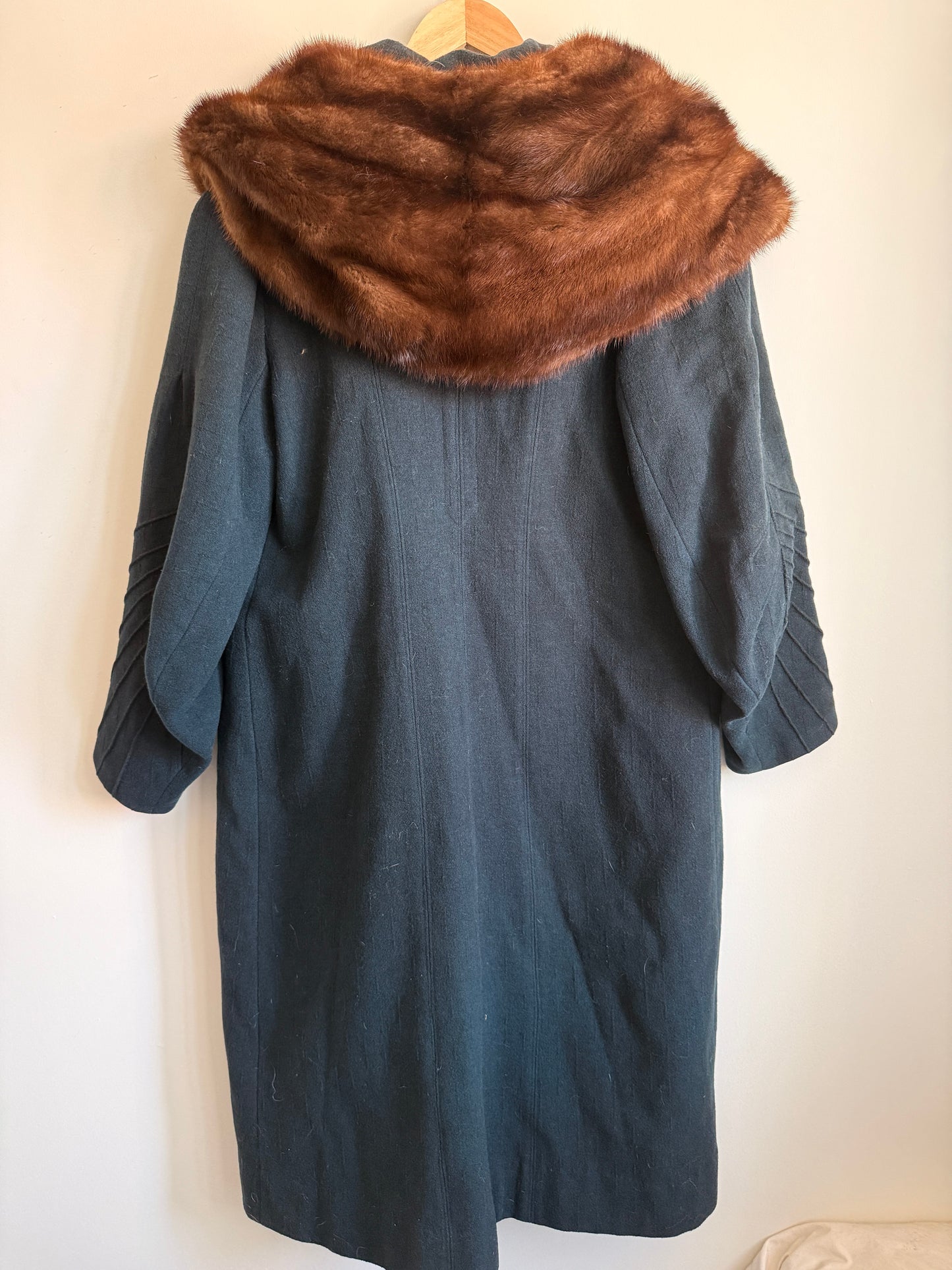 1920s Art Deco Wool Coat with Mink Fur Collar Black Cocoon Flapper Evening Coat