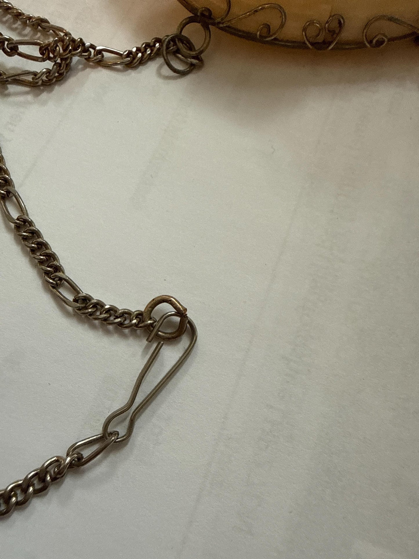 Antique Mother of Pearl Shell Scent Flask Necklace, Silver Tone Wirework Chatelaine Pendant, Victorian Curiosity