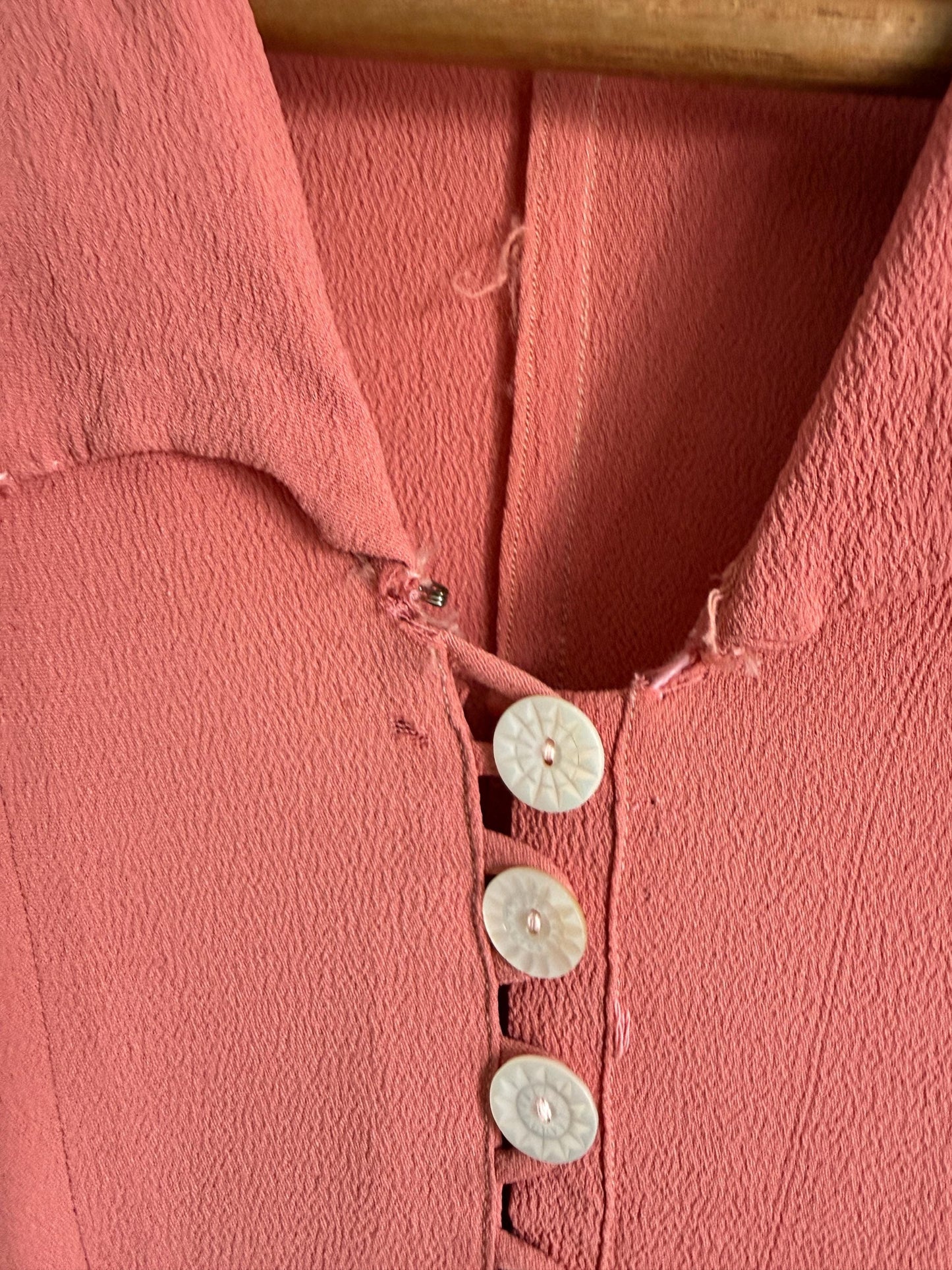 Authentic 1940s Rayon Crepe Day Dress | Vintage Dusty Rose Tea Dress | WWII Era Side Zip Dress | Original 1940s Fashion CC41
