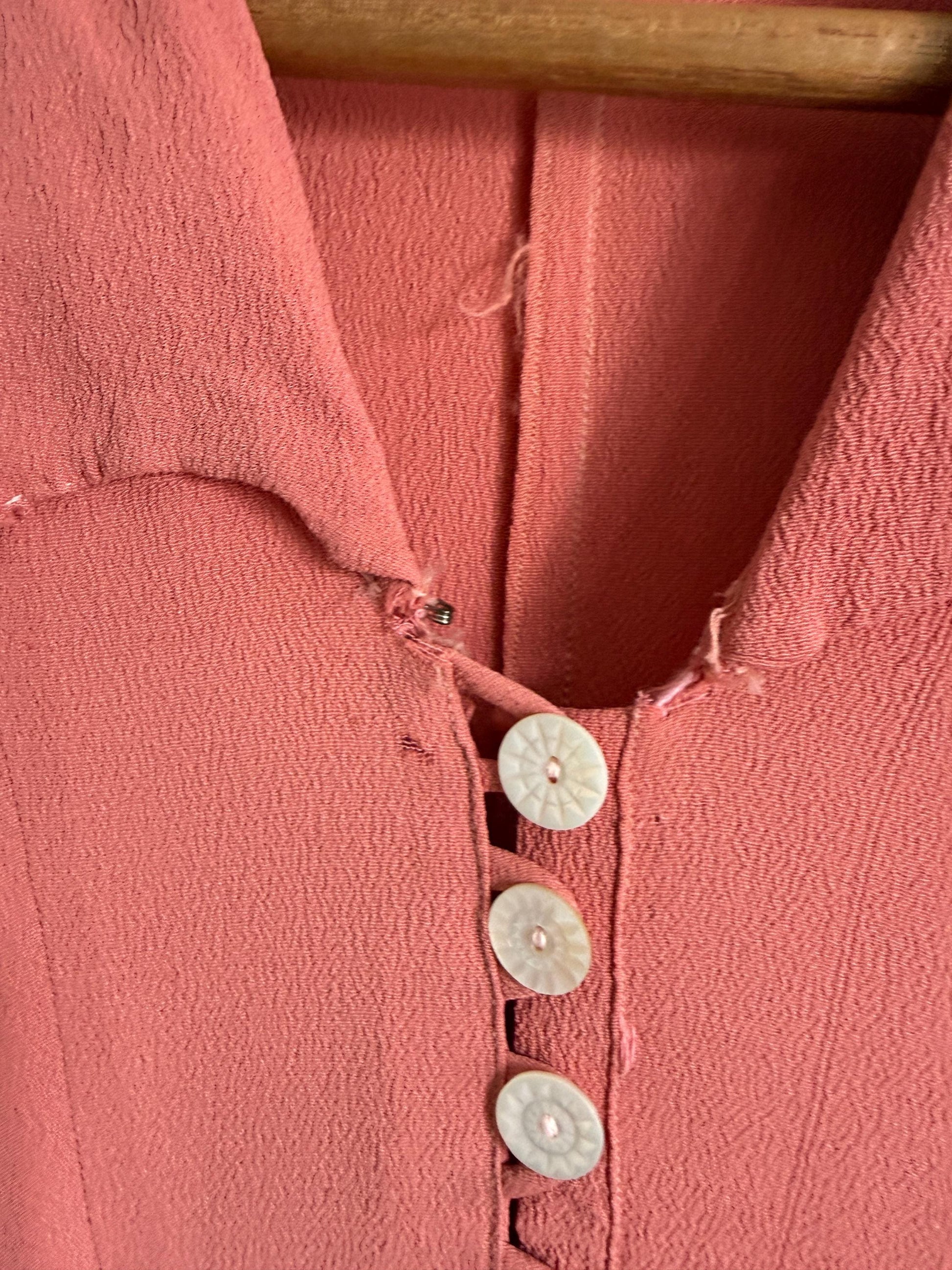 Authentic 1940s Rayon Crepe Day Dress | Vintage Dusty Rose Tea Dress | WWII Era Side Zip Dress | Original 1940s Fashion CC41