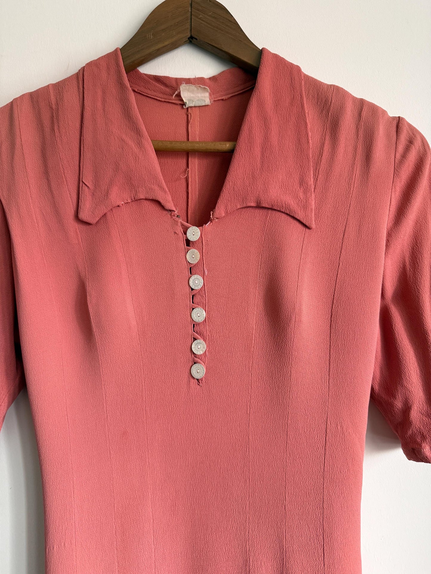 Authentic 1940s Rayon Crepe Day Dress | Vintage Dusty Rose Tea Dress | WWII Era Side Zip Dress | Original 1940s Fashion CC41